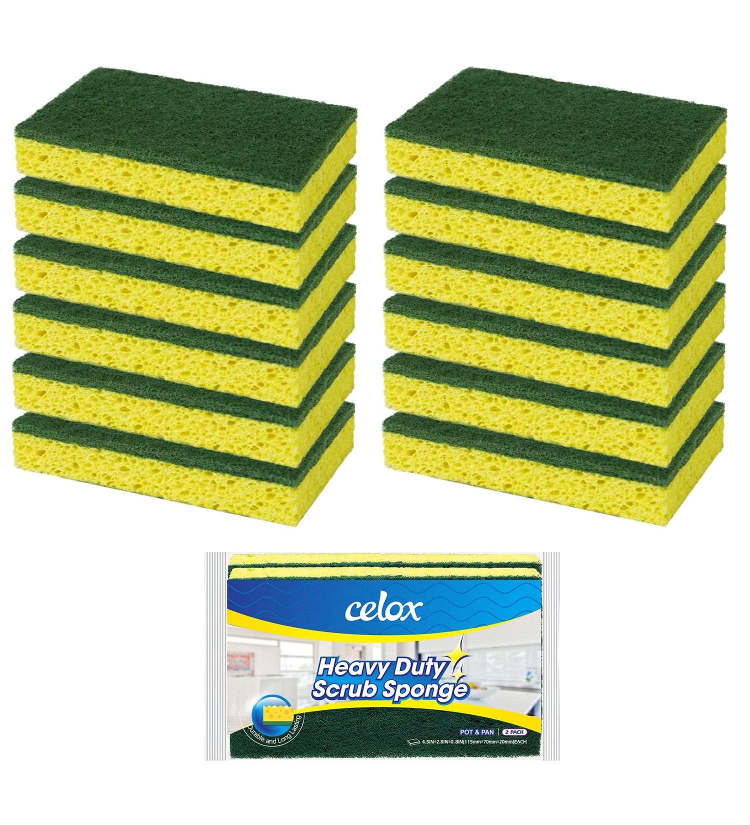 CELOX 12 Pack Dual Sided Kitchen Dish Sponge - Heavy Duty Non Scratch Sponges for Dishwashing and Cleaning - Highly Absorbent & Quick Drying - Buy Online on SooperMarket.com