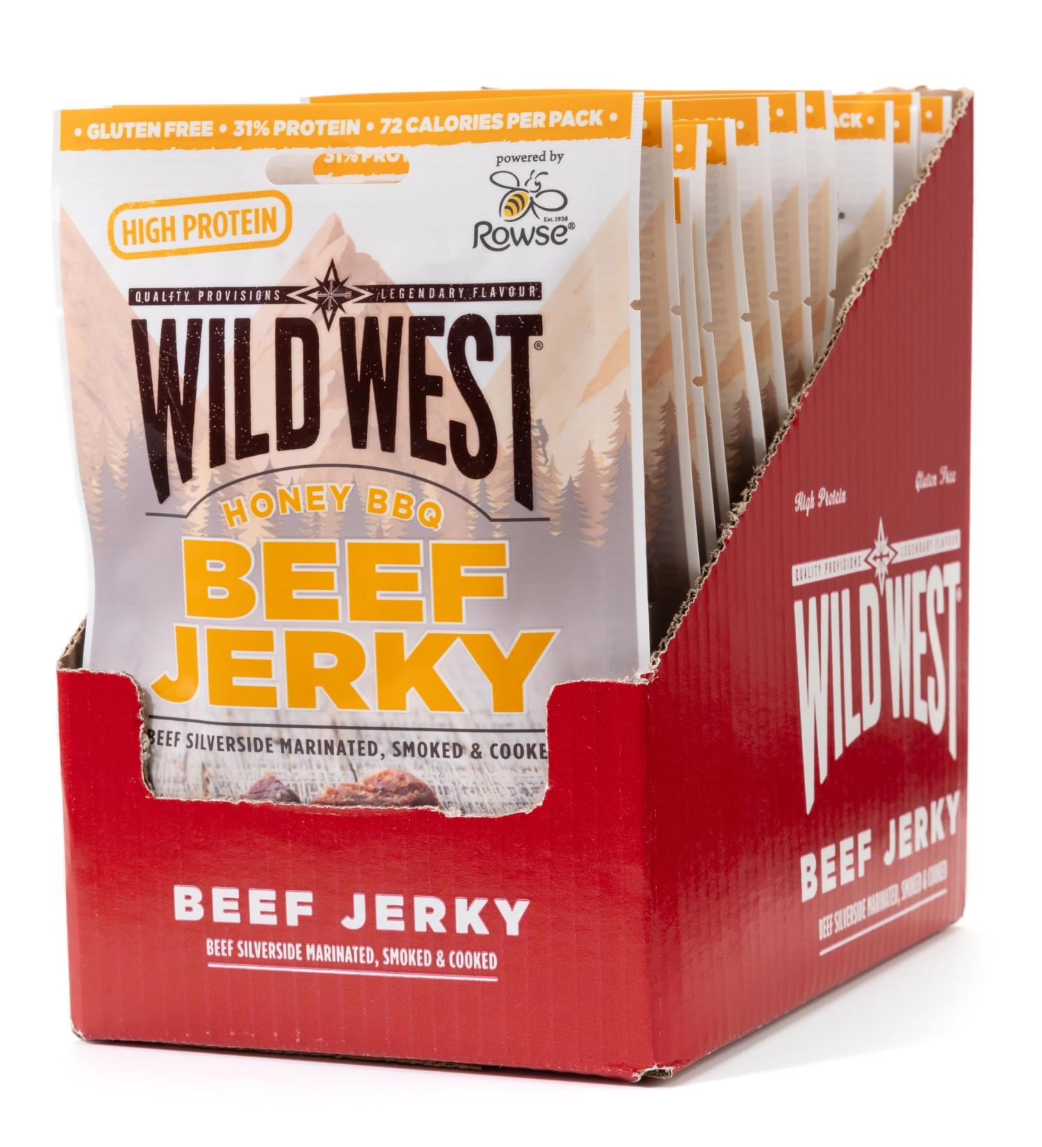 Wild West Beef Jerky - 12 Pack Honey BBQ (60g each) | High Protein Dry Meat Snack - Buy Online on SooperMarket.com