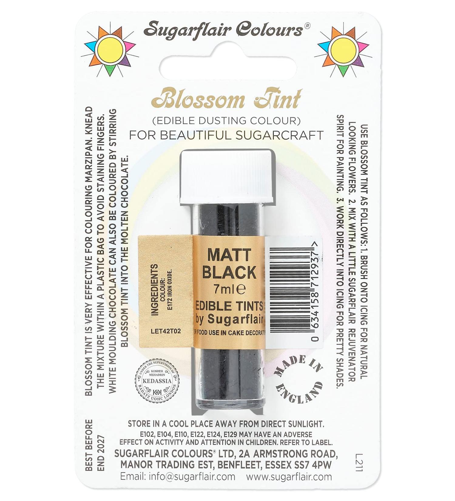 Sugarflair Matt Black Blossom Tint Food Colouring and Dusting Powder Matt Finish Brush On or Mix with Rejuvenator Spirit to Create a One of A Kind Cake - 7ml
