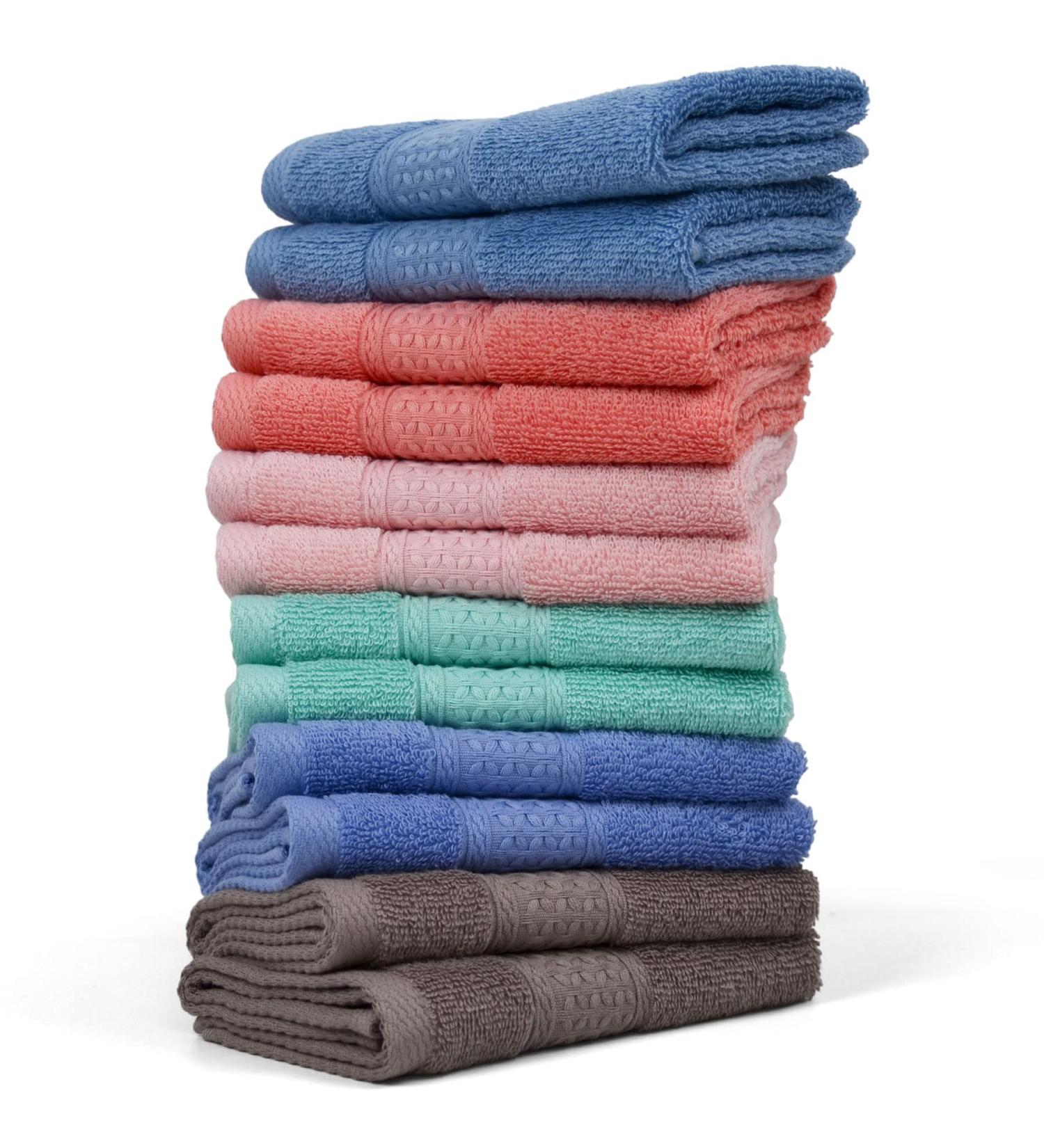 Cleanbear Wash Cloths 12 Pack for Body and Face - Soft 13x13 Inches Bulk Washcloth Set with Assorted Colors - Rust, Baby Pink, Brown, Blue, Grey, Lavender - 12 Pieces - Buy Online on SooperMarket.com