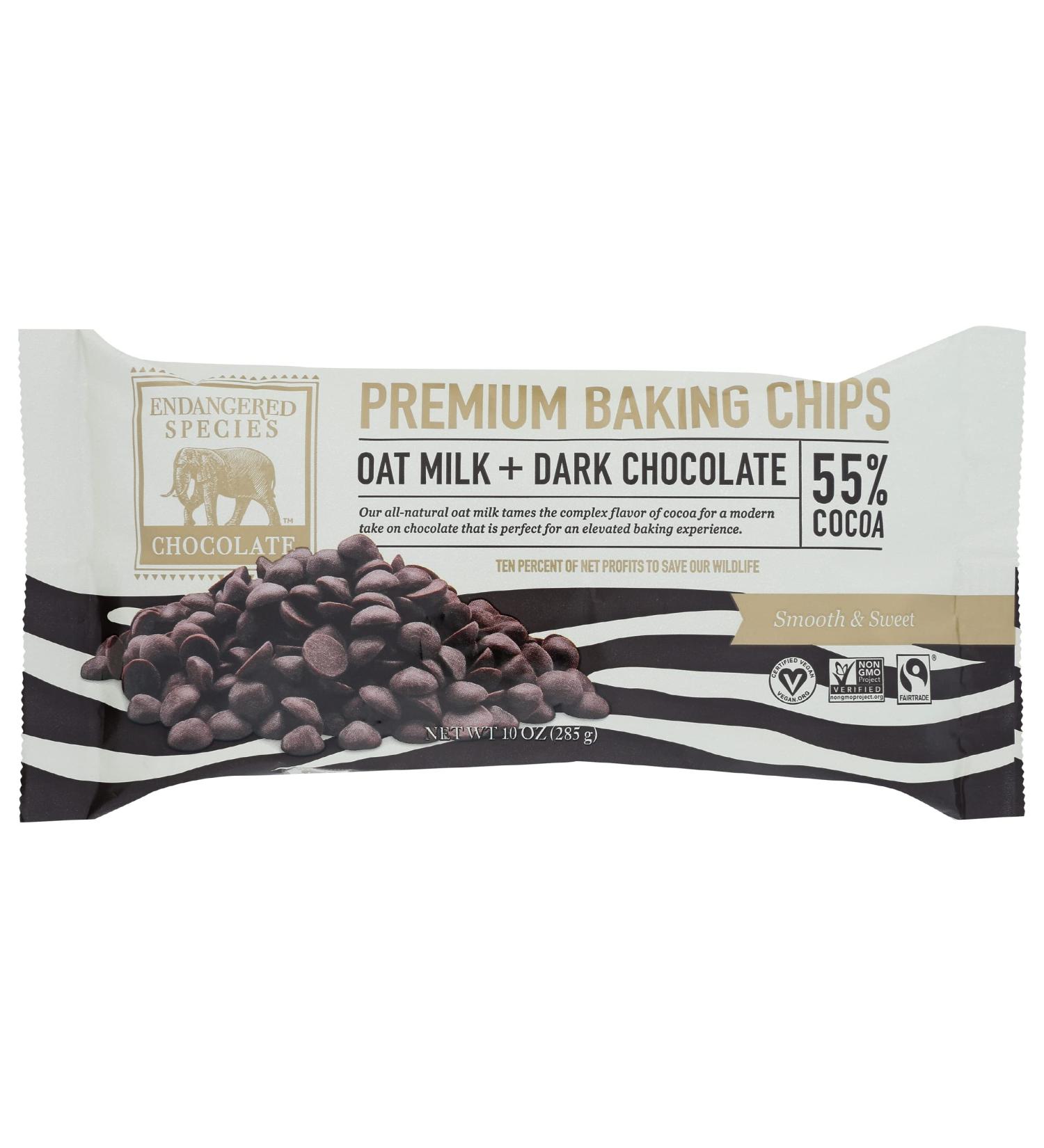 Endangered Species Oat Milk Dark Chocolate Baking Chips - 55% Cocoa, 10 oz - Premium Quality - Buy Online on SooperMarket.com