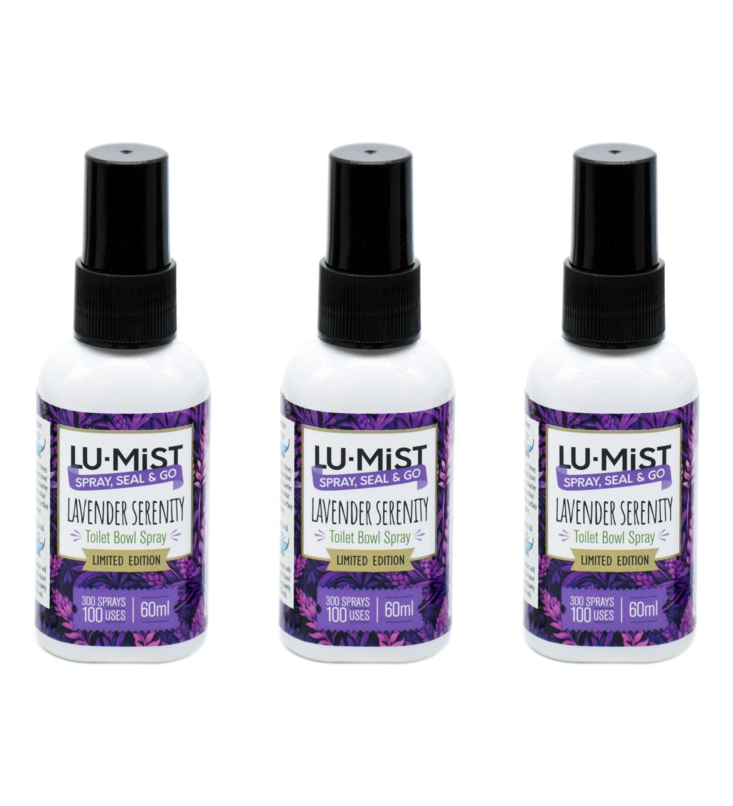 Lu-Mist 3x 60ml Limited Edition Toilet Bowl Spray - Pack of 3 - Lavender Serenity
