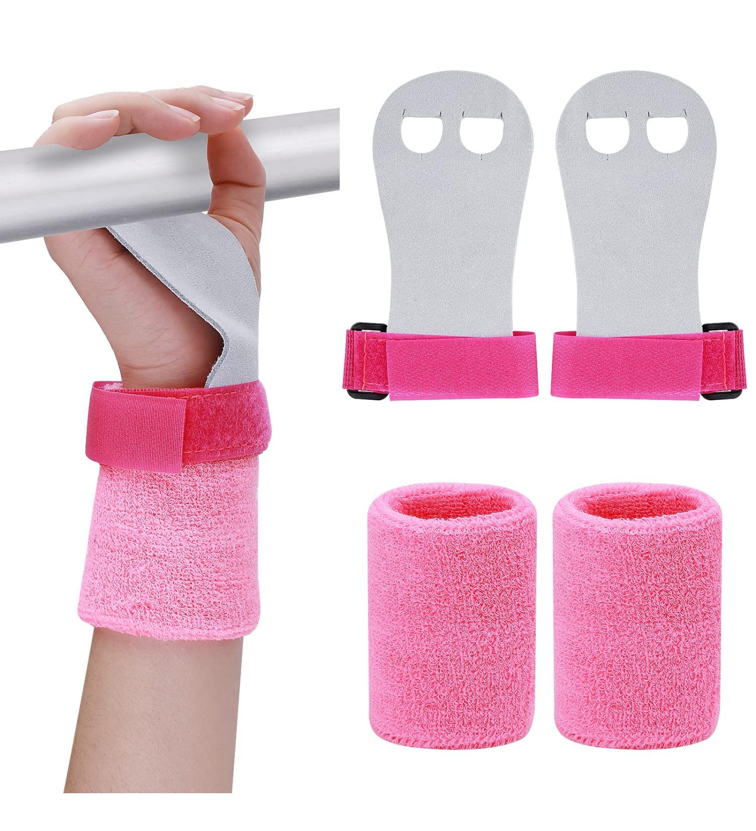 Abeillo 2 Pink Gymnastics Grips Wristbands Set for Girls - Kids Hand Grips for Gymnastic Bar Palm Protection and Wrist Support - Youth Sports Accessories for Workout and Exercise - Buy Online on SooperMarket.com