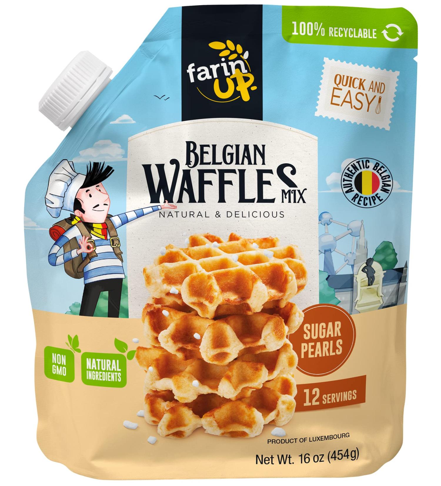 Belgian Waffle Mix with Sugar Pearls - 16oz Pack | Resealable & 100% Recyclable - Buy Online on SooperMarket.com
