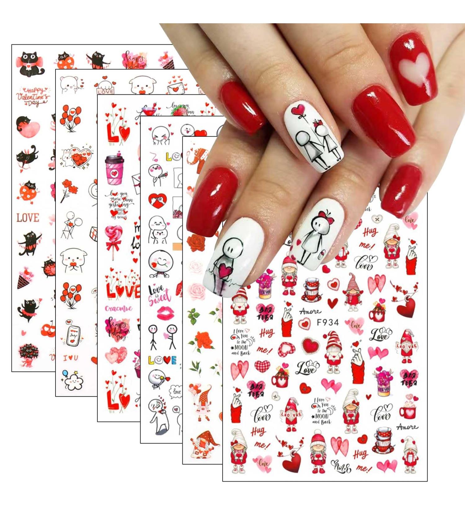 JMEOWIO 10 Sheets Valentines Day Heart Nail Art Stickers Decals Self-Adhesive Rose Love Nail Supplies Nail Art Design Decoration Accessories - Buy Online on SooperMarket.com