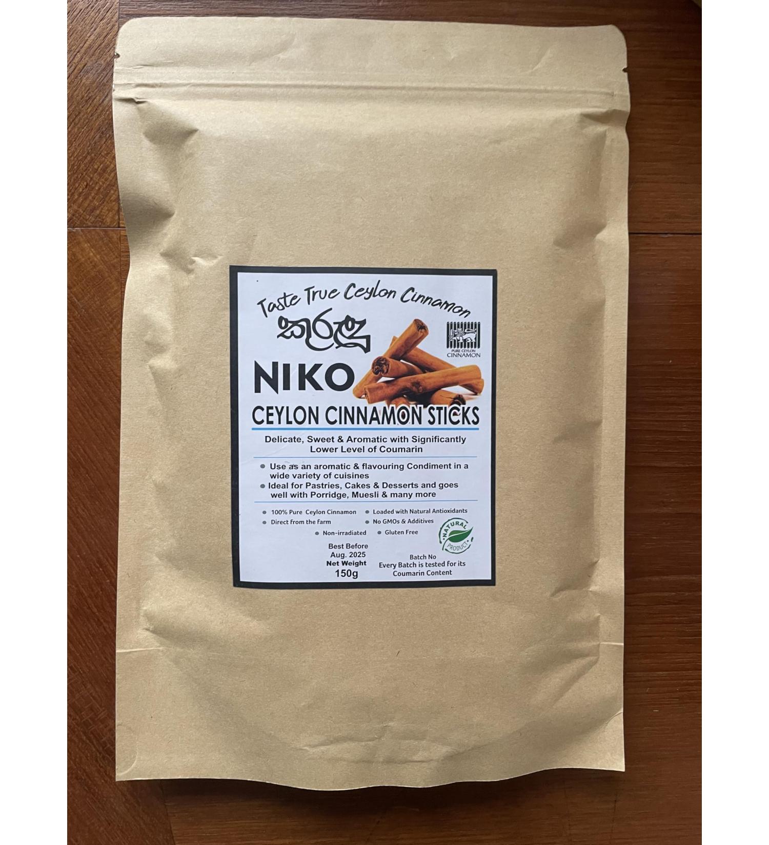 NIKO Ceylon Cinnamon Sticks (150g Resealable Pouch) Mild Sweet & Aromatic/No GMOs & Additives/Direct from Plantation/True Sri Lankan Cinnamon - Buy Online on SooperMarket.com