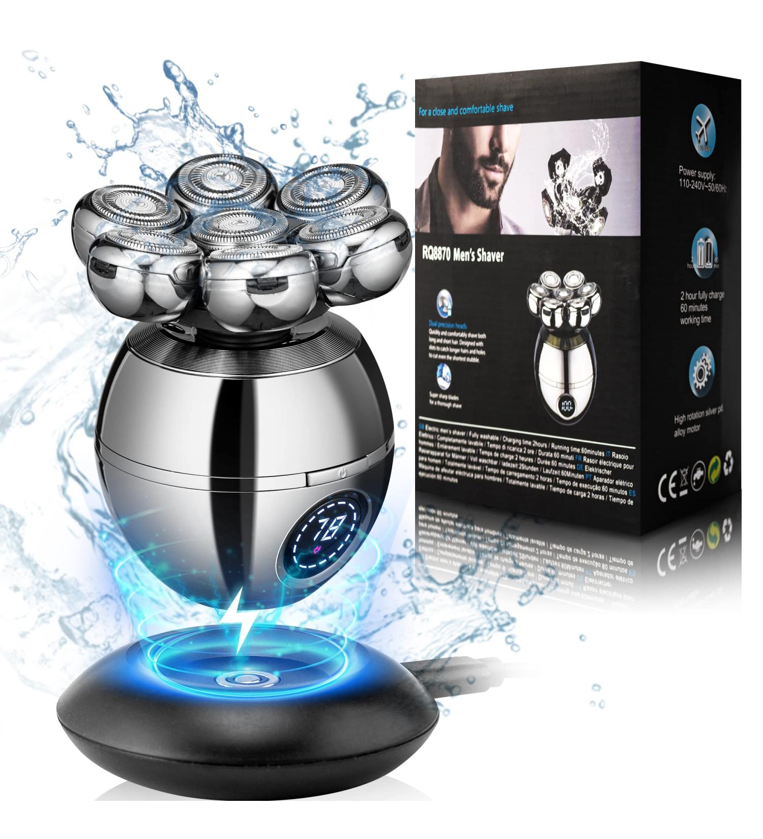 SULIVES 7D Electric Head Shaver for Bald Men - 6-in-1 Wet & Dry Razor Grooming Kit with Trimmer & Cleansing Brush - Wireless Charging - Silver - Buy Online on SooperMarket.com