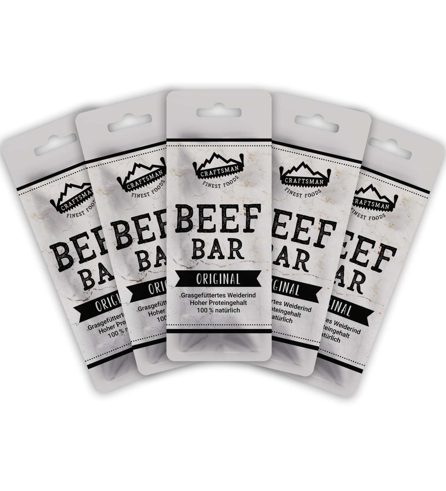 Craftsman Beef Bar Original - 100% Natural High Protein Meat Snack | 5 x 28g | Gluten-Free No Added Sugar Jerky Riegel Set - Buy Online on SooperMarket.com