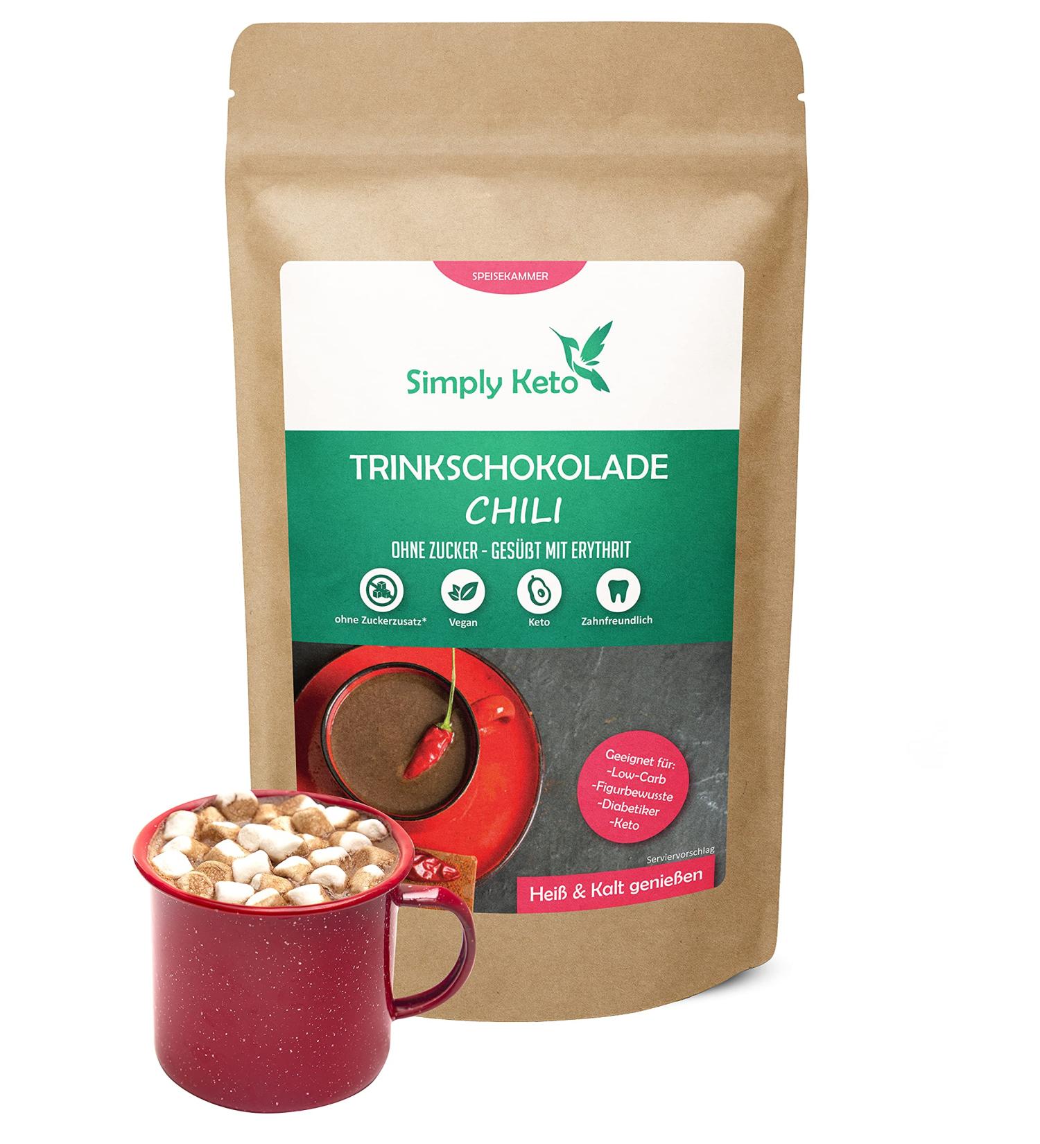 Simply Keto Drinking Chocolate - Sugar-Free Chili Cocoa Powder 180g | Low Carb Sweetened with Erythritol & Stevia - Perfect for Hot & Iced Chocolate - Buy Online on SooperMarket.com
