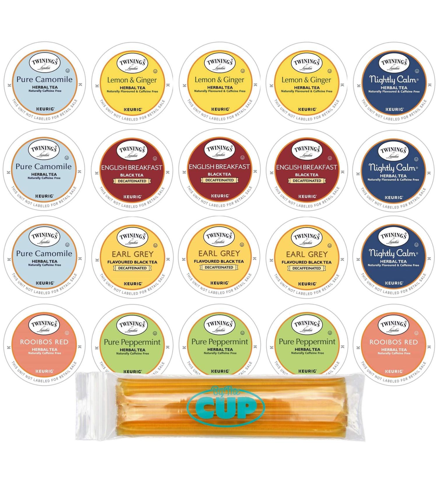 Twinings Herbal Decaf Sampler - 20ct Assorted Keurig 2.0 K-Cups with By The Cup Honey Sticks - Buy Online on SooperMarket.com