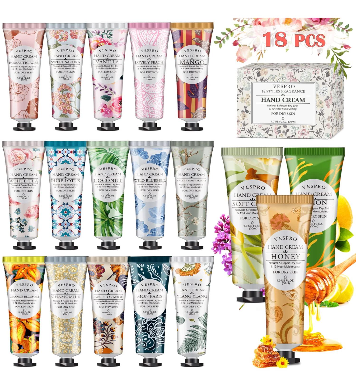 VESPRO 18 Pack Plant Fragrance Hand Cream Gift Set - 30ml Mini Hand Lotion Travel Size, Moisturizing Hand Care Cream for Women - 18 Different Scents - Perfect Bulk Gifts for Mom, Sister, Yourself - Buy Online on SooperMarket.com