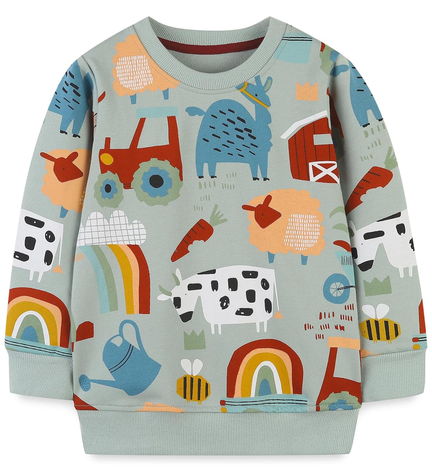 Girls Cotton Sweatshirt | Long Sleeve Casual Jumper for Kids | Toddler T Shirt | 5-6 Years | Green - Buy Online on SooperMarket.com