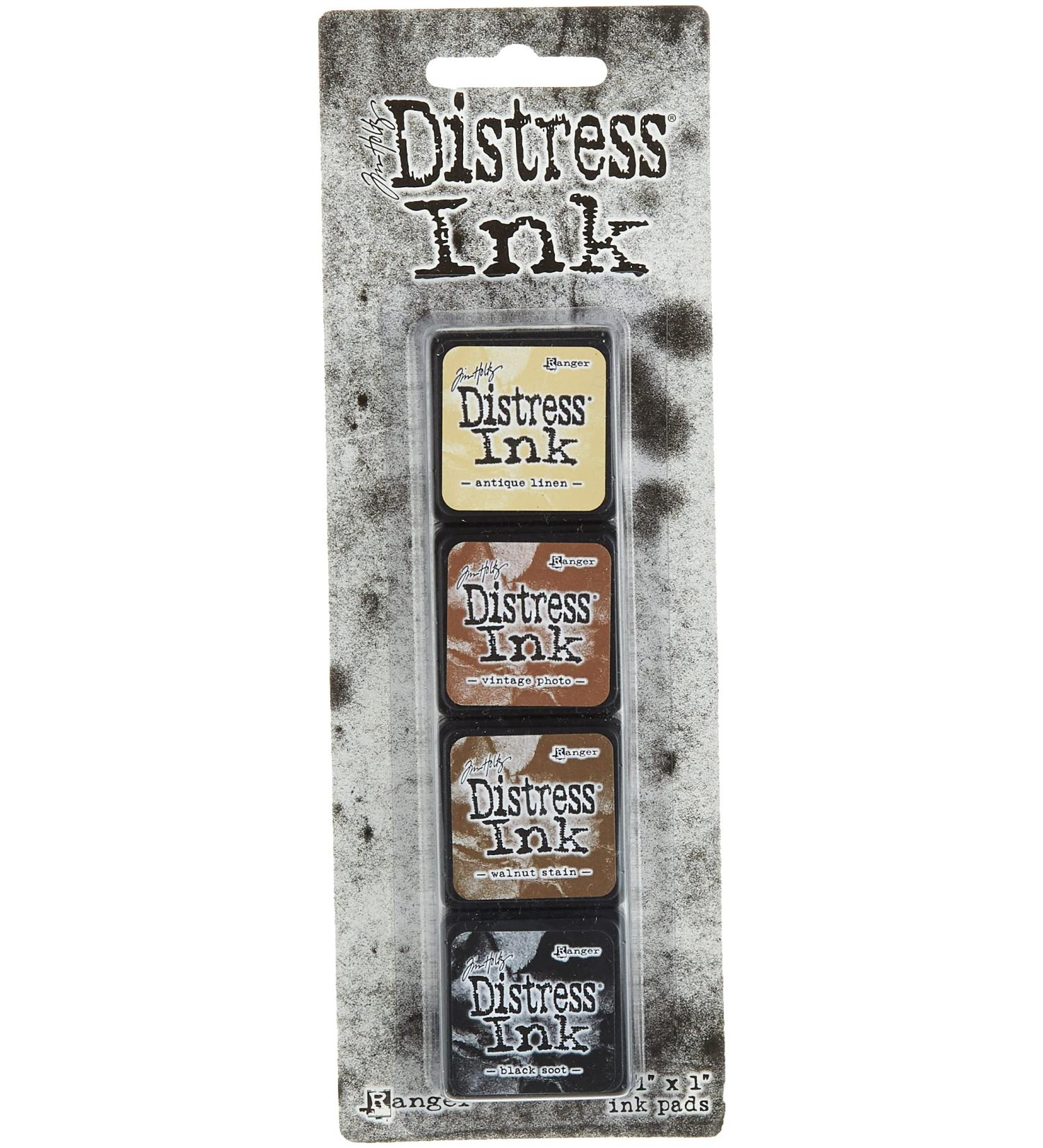 Tim Holtz Distress Mini Ink Pad Set - Antique Linen, Vintage Photo, Walnut Stain, Black Soot - 4 Count Mini Set - Buy Online on SooperMarket.com