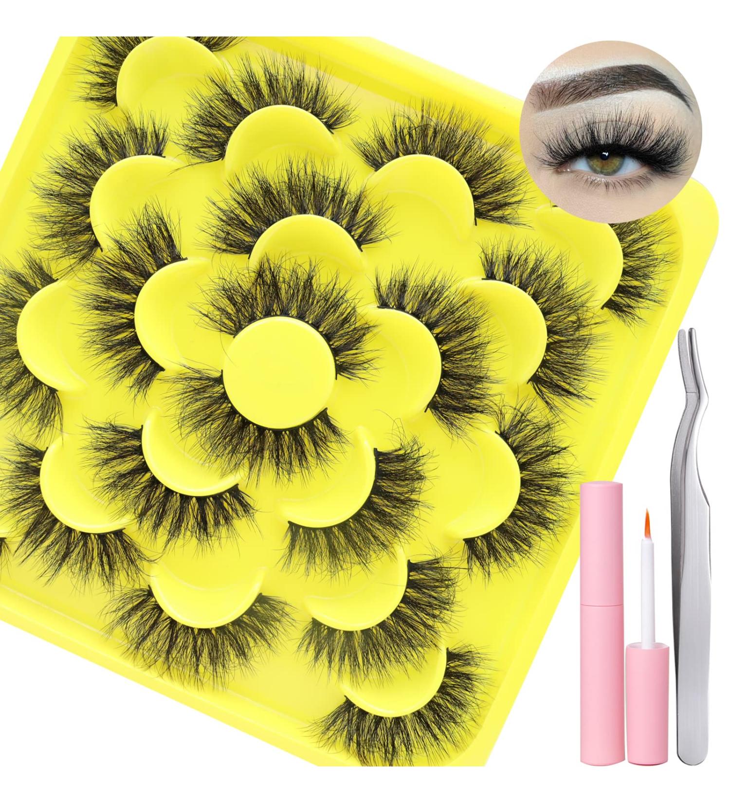 Daoder Fluffy Cat Eye False Eyelashes Set - 10 Pairs Wispy Long Dramatic Volume Lashes with Glue & Tweezers - 18mm Soft & Light Fake Eyelashes (Fluffy Lashes 09) - Buy Online on SooperMarket.com
