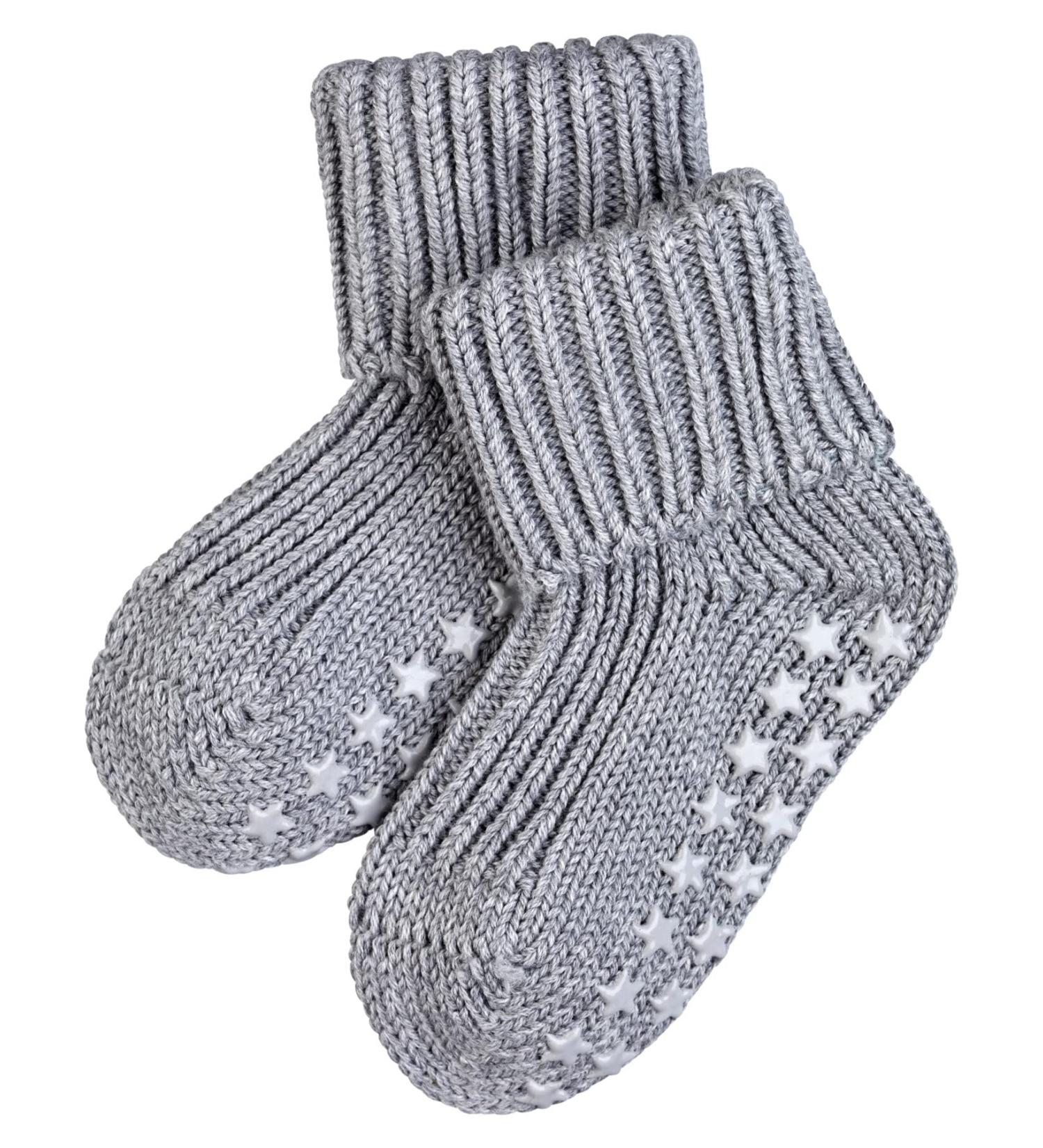 FALKE Unisex Baby Catspads Cotton Slipper Socks 0-6 Months - Grey - Soft Blue White - Silicone Nubs for Improved Grip - 1 Pair - Buy Online on SooperMarket.com