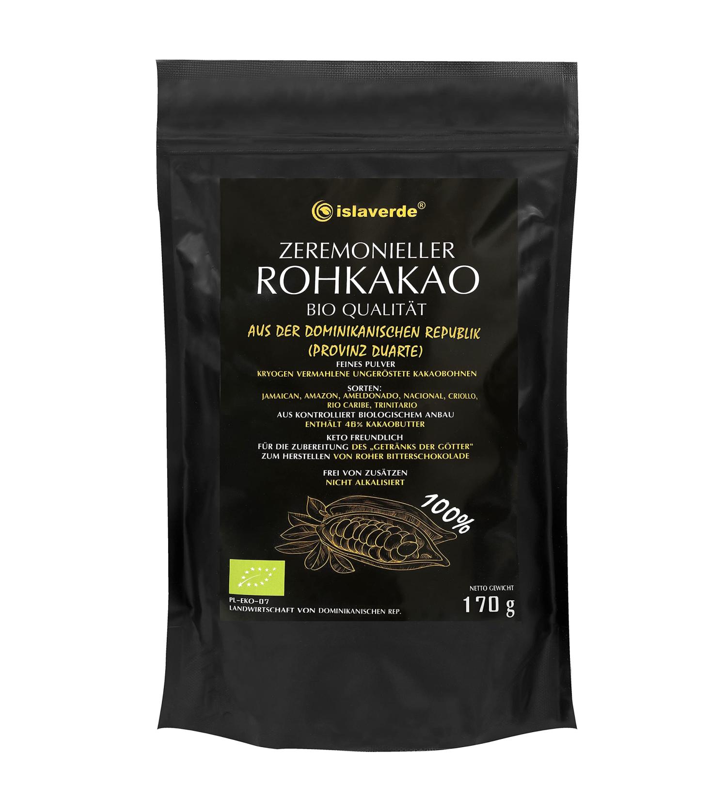 Islaverde Organic Raw Cocoa Powder 100% - Premium Dominican Republic 46% Fat Sugar-Free 170g - Buy Online on SooperMarket.com