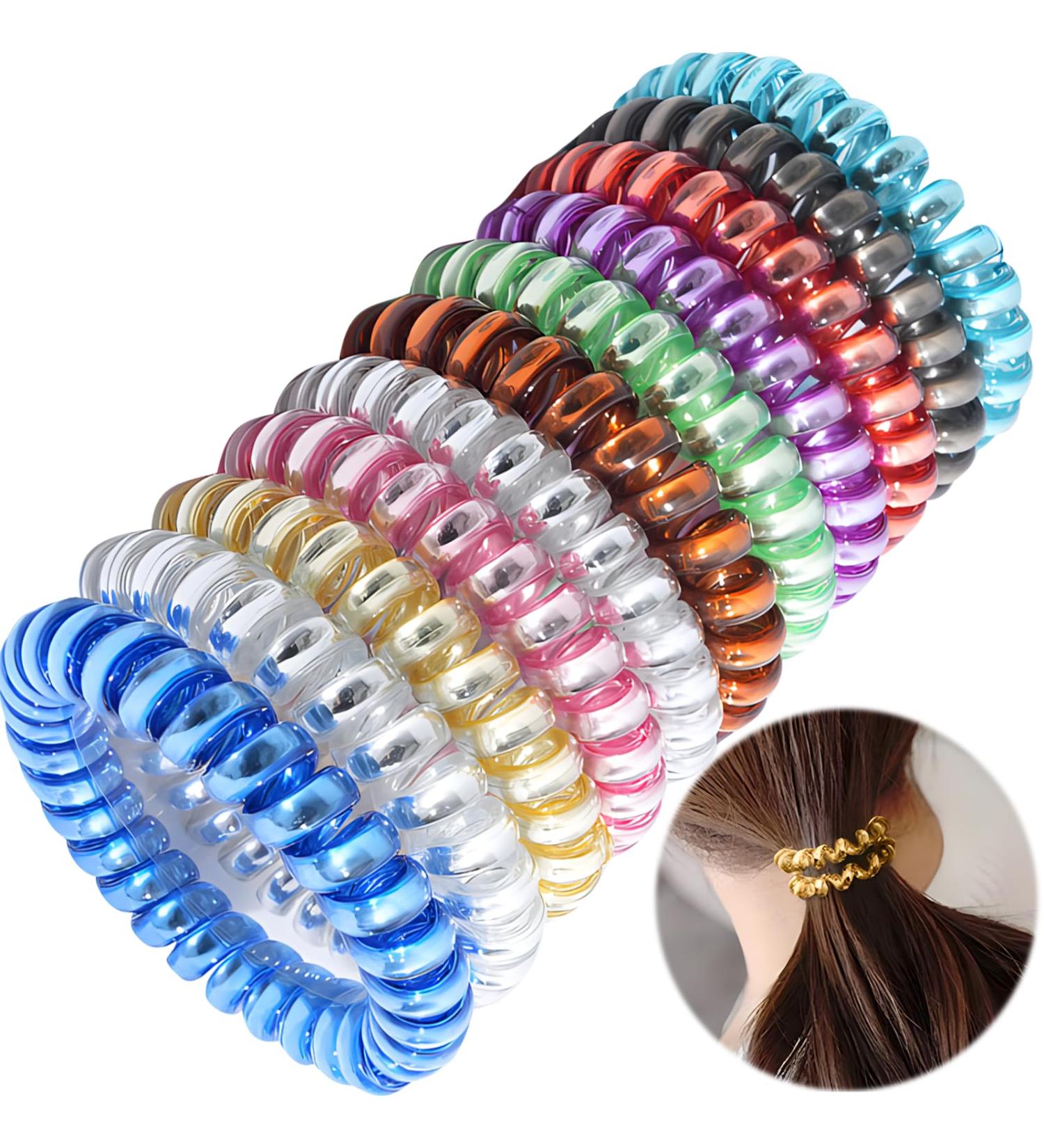10 Pcs Spiral Hair Bobbles - Elastic Telephone Cable Hair Ties for Women & Girls - Traceless Assorted Colors - Buy Online on SooperMarket.com