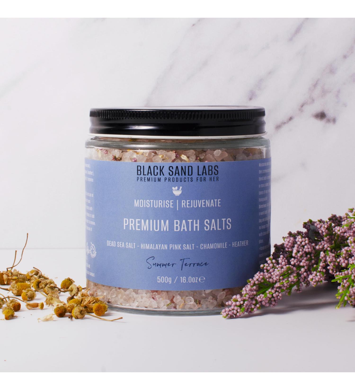 Black Sand Labs Premium Bath Salts for Her - Dead Sea & Himalayan Pink Salt Blend with Botanicals - Moisturizing and Rejuvenating Luxury Bath Salts for Women - Summer Terrace - Buy Online on SooperMarket.com