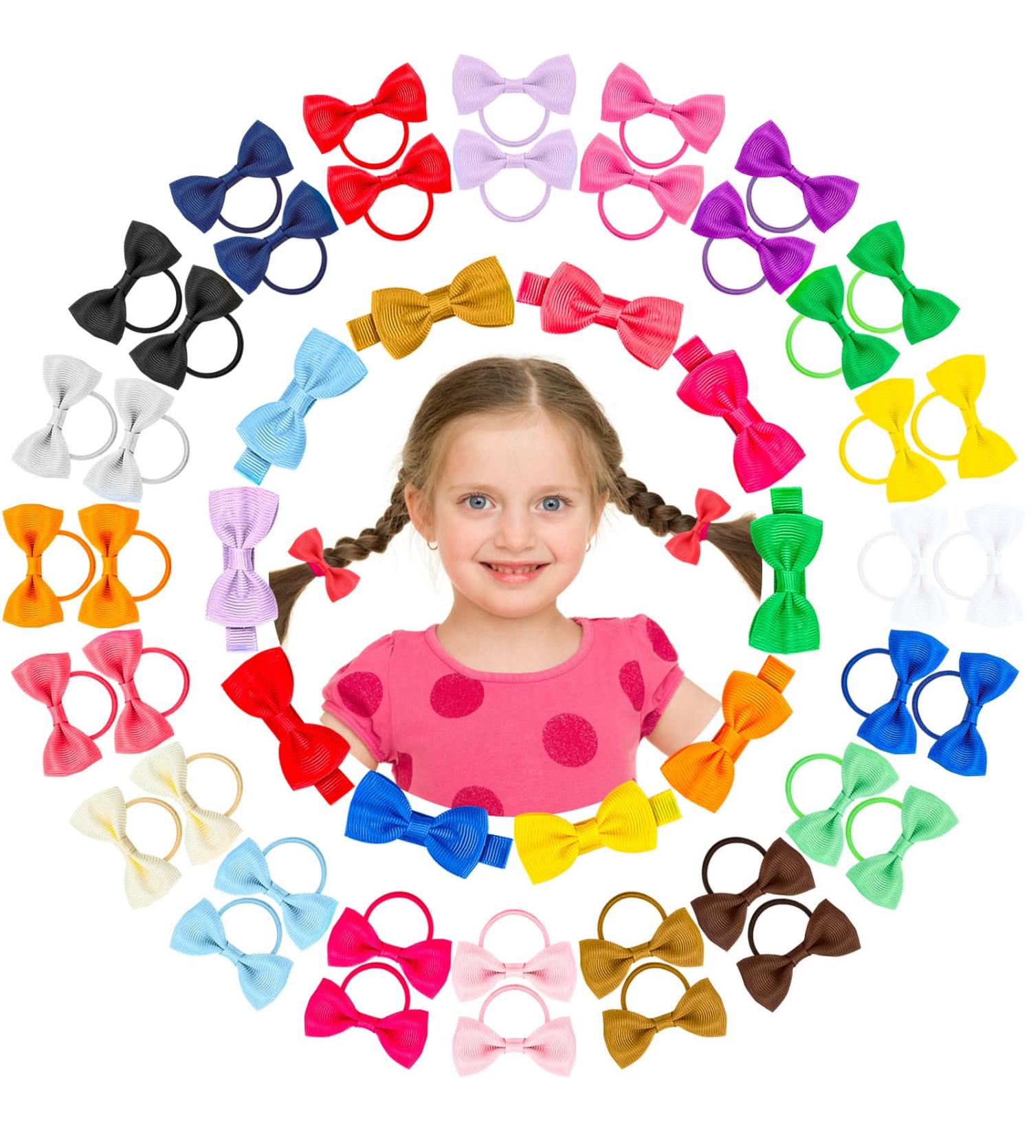 40 pcs Baby Hair Ties & 10 pcs Hair Clips Set for Toddlers - Elastic Hair Bands and Ribbon Bows, Girls Hair Accessories - Buy Online on SooperMarket.com