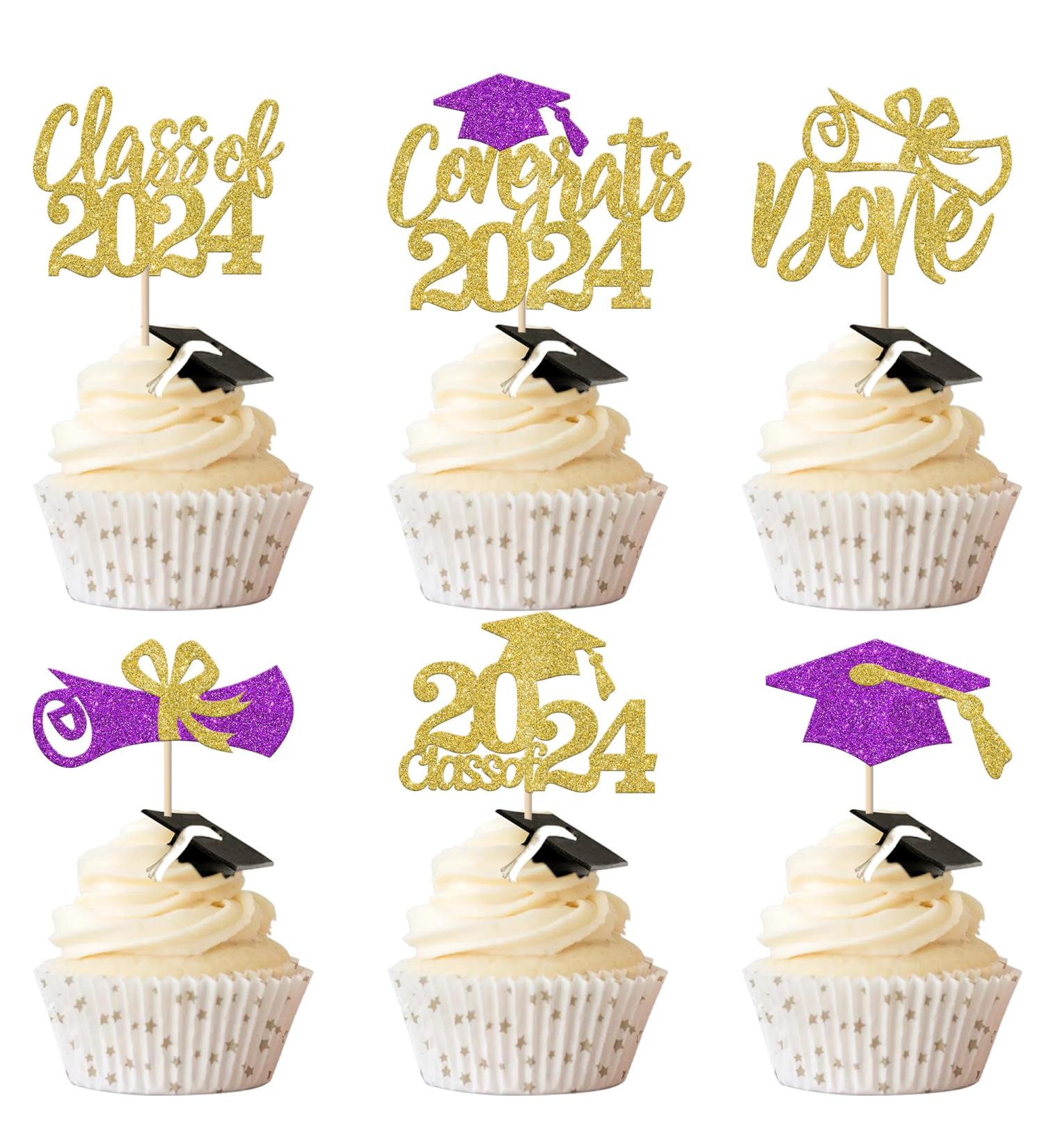 Rsstarxi 24 Pack Class of 2024 Cupcake Toppers 2024 Graduation Food Appetizer Picks 2024 Congrats Grad Cap Done Diploma Cupcake Picks for 2024 Graduation Theme Party Cake Decorations Gold Purple - Buy Online on SooperMarket.com