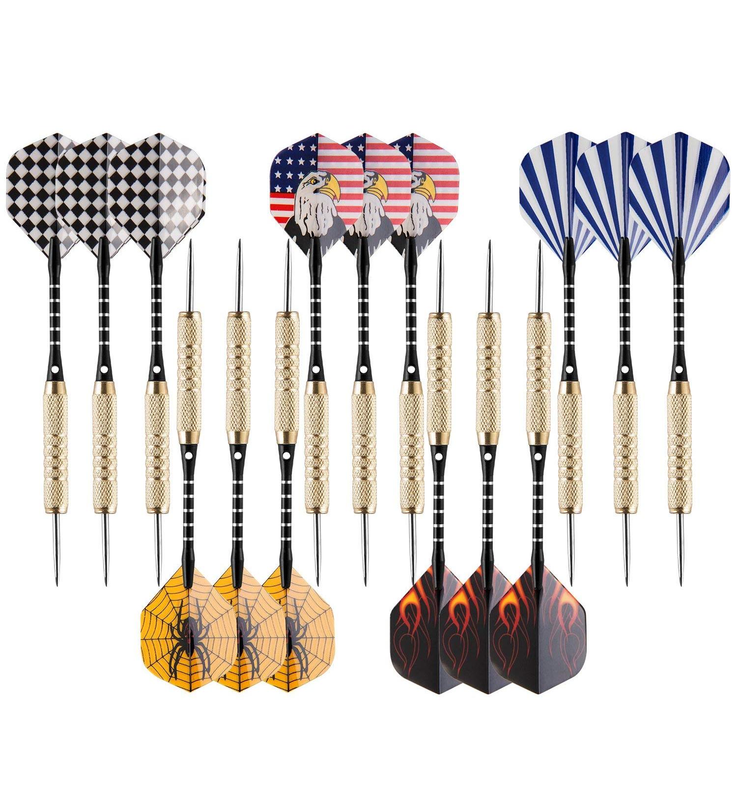 UZOPI 15 Pack Steel Tip Darts Set 18g with Sharpener & Extra Flights - Aluminum Shafts, Brass Barrels - Ideal for Rec Rooms, Man Caves, Bars & Game Rooms - Buy Online on SooperMarket.com