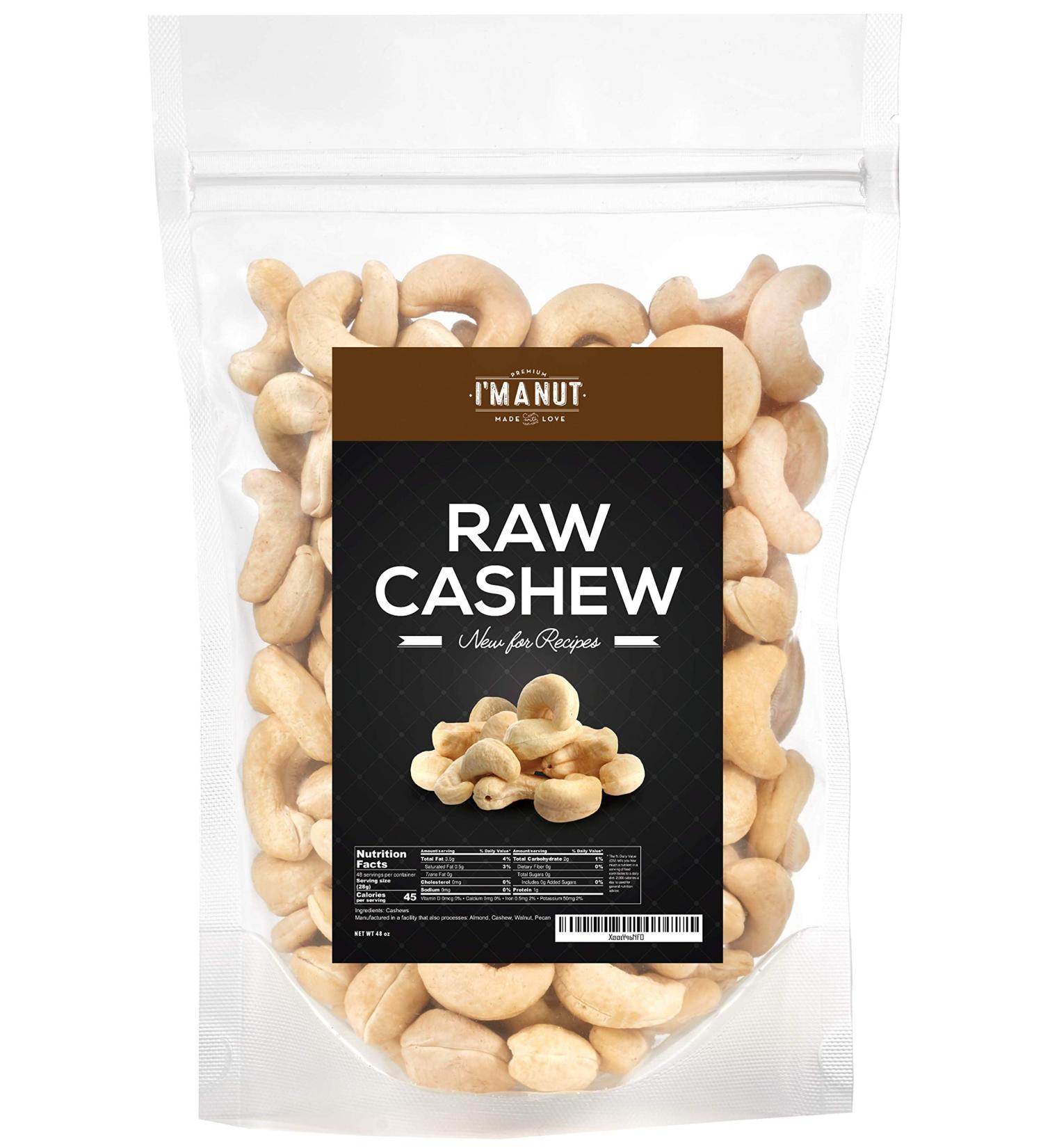 Premium Raw Whole Cashews - 48 oz (3 lb) - 100% Natural & Non-GMO - Keto & Paleo Diet Friendly - Buy Online on SooperMarket.com