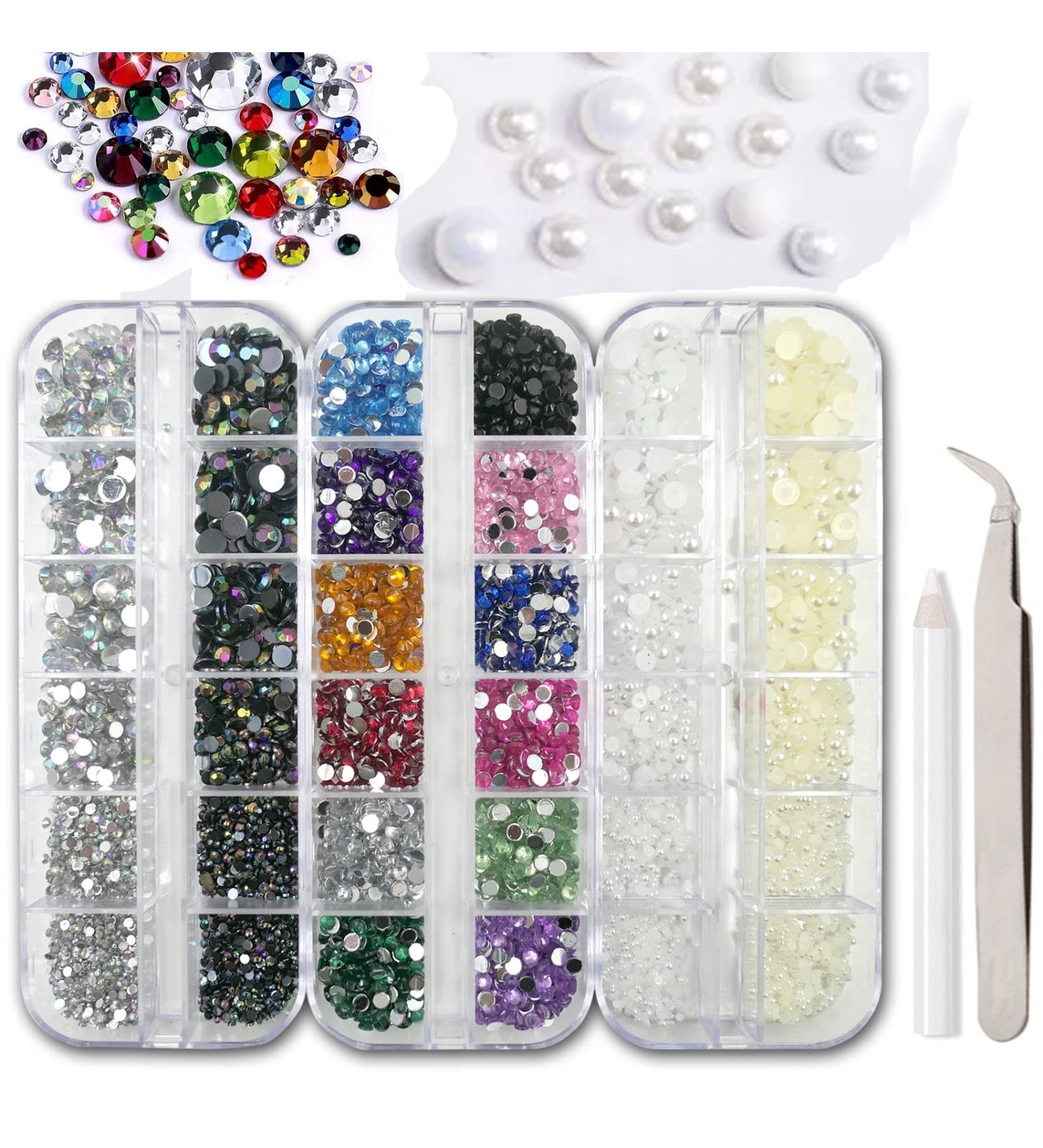 Lifextol Nail Art Rhinestone Flatback Half Pearls - Mixed Colors AB Gems for Women - DIY Crafts and Makeup - Pack of 3 Boxes - Buy Online on SooperMarket.com