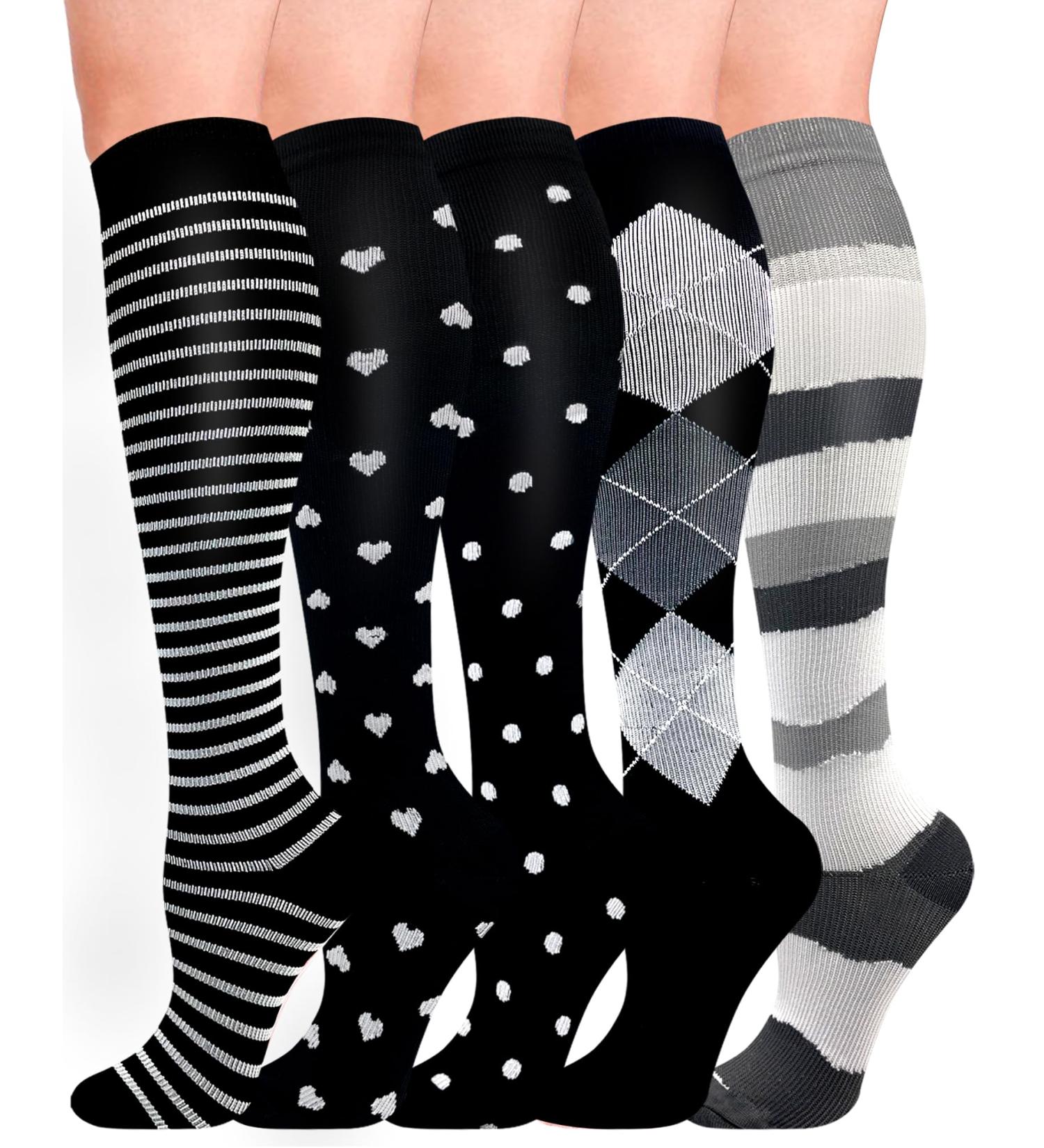 Buy Hipower Compression Stockings - 5 Pairs for Men & Women | Colorful Support Socks for Travel Sports & Nursing | Knee-Length Compression Socks (B-5 Pair L-XL) - Buy Online on SooperMarket.com