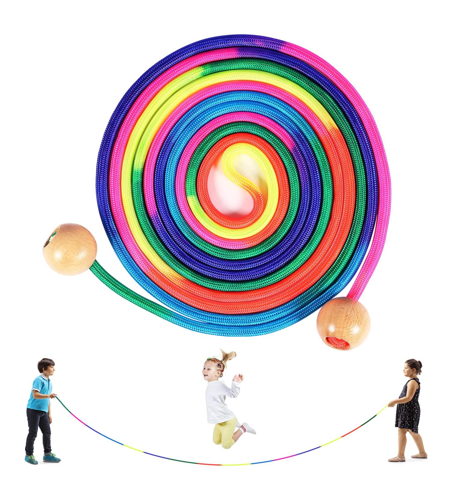 Qetlavee 5m Jump Rope for Multiplayer Fun | Adjustable Wooden Grip | 7 Color Rainbow for Kids & Children - Buy Online on SooperMarket.com
