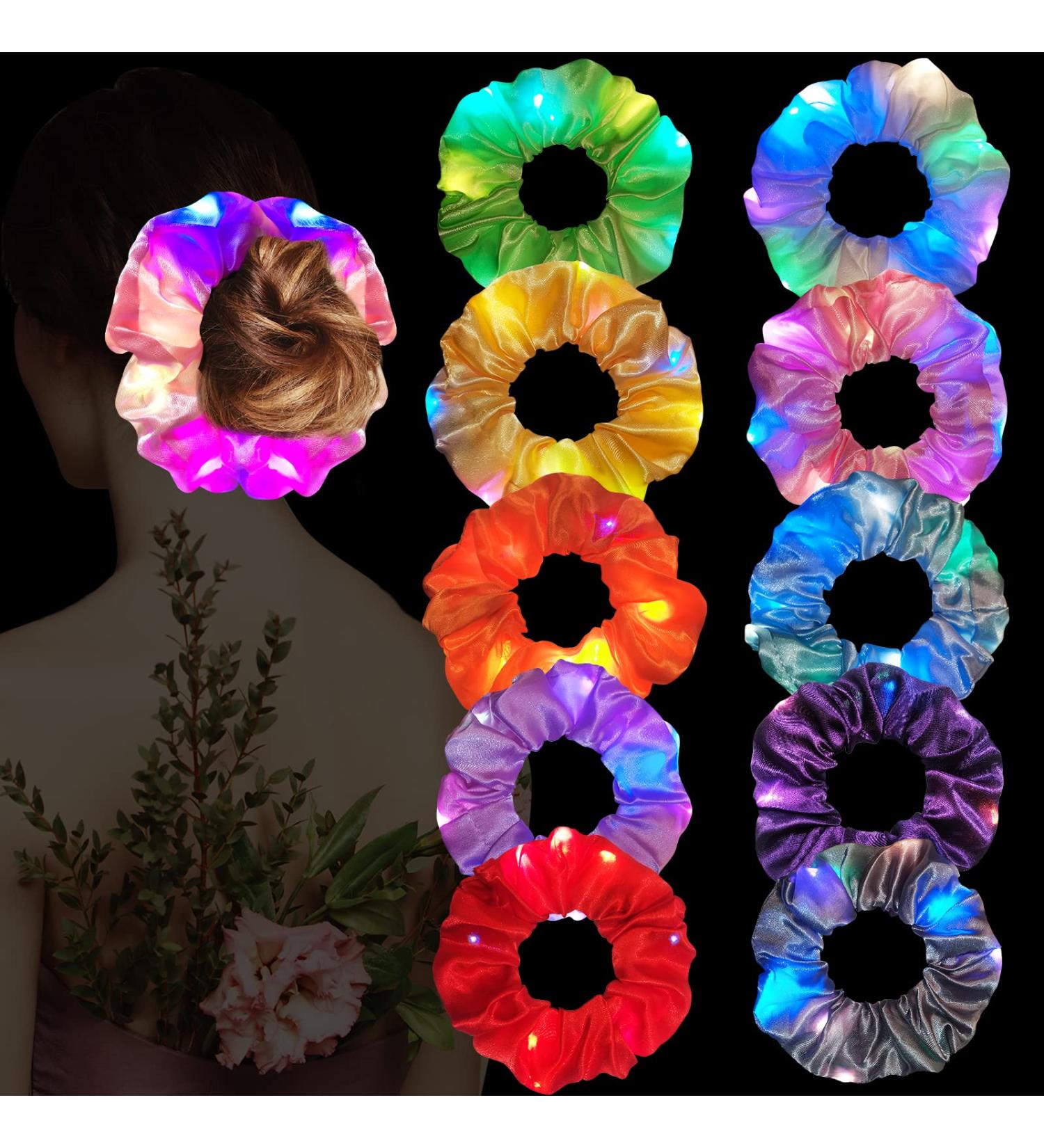Anglecai LED Hair Scrunchies - 10 Colors Light Up Hair Bands with 3 Modes | Glow in the Dark Elastic Hair Ties for Women Girls - Buy Online on SooperMarket.com