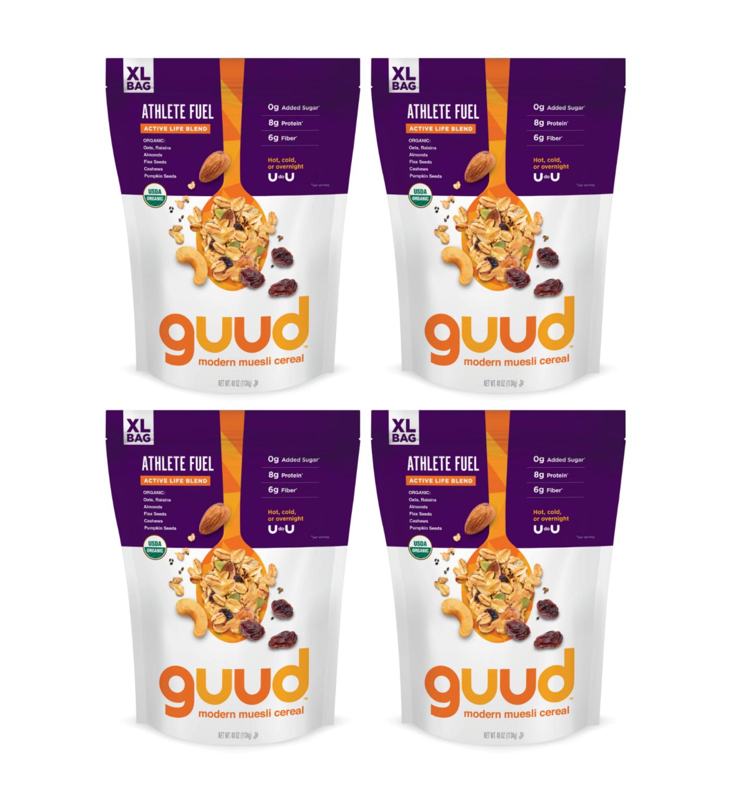 GUUD Athlete Fuel Organic Muesli Cereal 40oz (Pack of 4) | Vegan Non-GMO Blend with Oats, Raisins, Almonds, Flax Seeds, Cashews & Pumpkin Seeds - Buy Online on SooperMarket.com