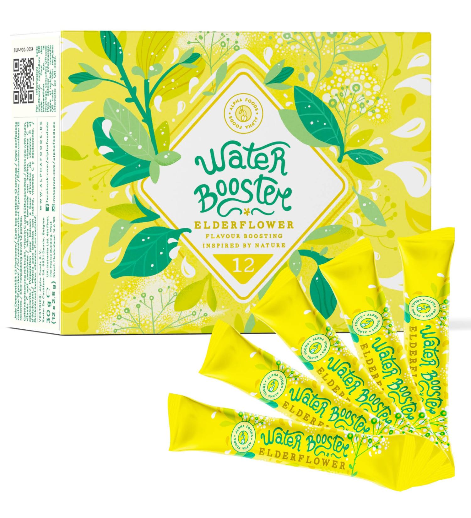 Water Booster Beverage Mixture with Vitamin C - Elderflower Flavor Drink Powder | Low Calorie & Low Sugar | 12x2.5g Convenient Packs - Buy Online on SooperMarket.com