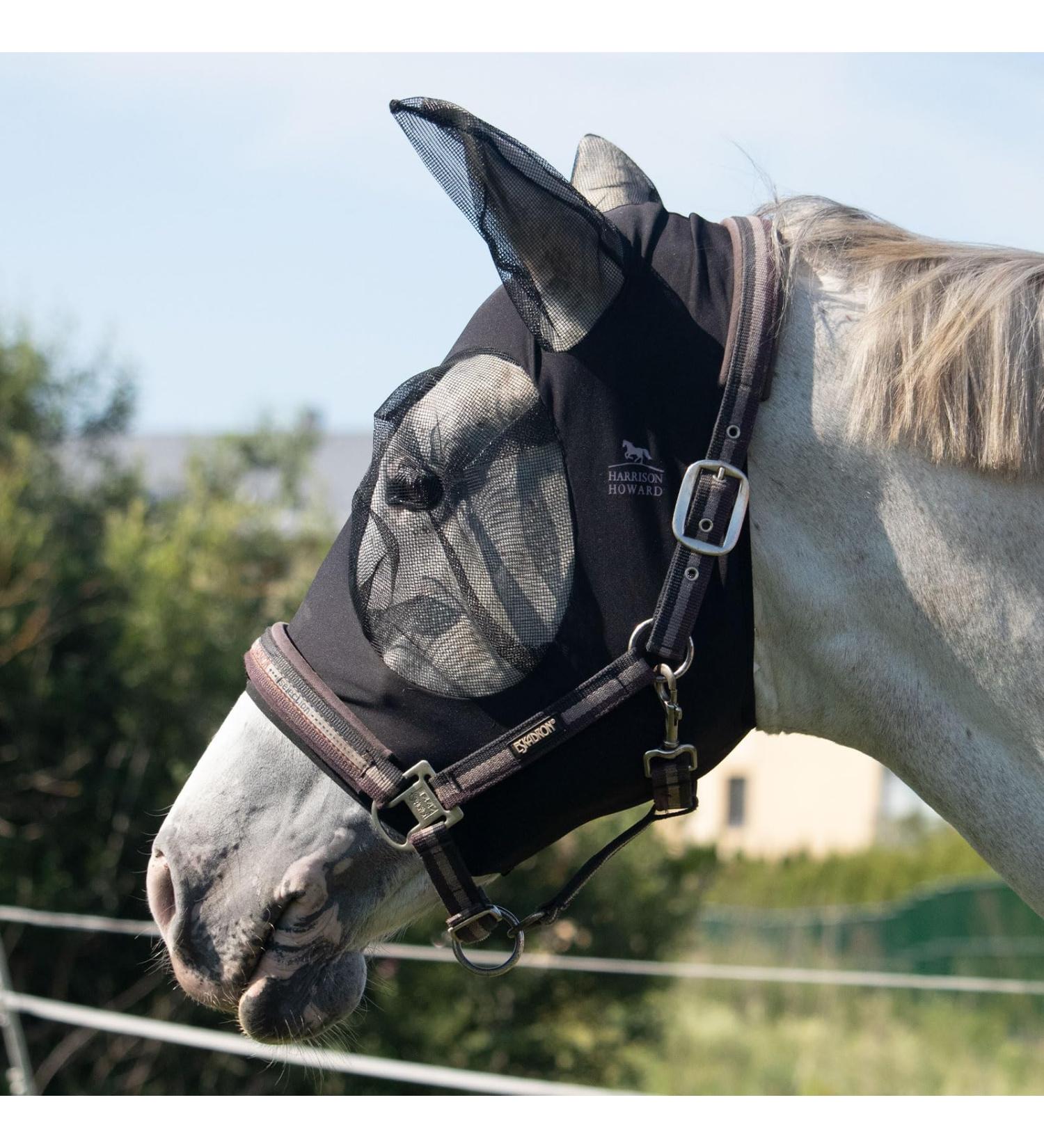Harrison Howard Super Comfort Stretchy Fly Mask | Large Eye Space & UV Protection | Soft on Skin | Available in Medium & Black - Buy Online on SooperMarket.com