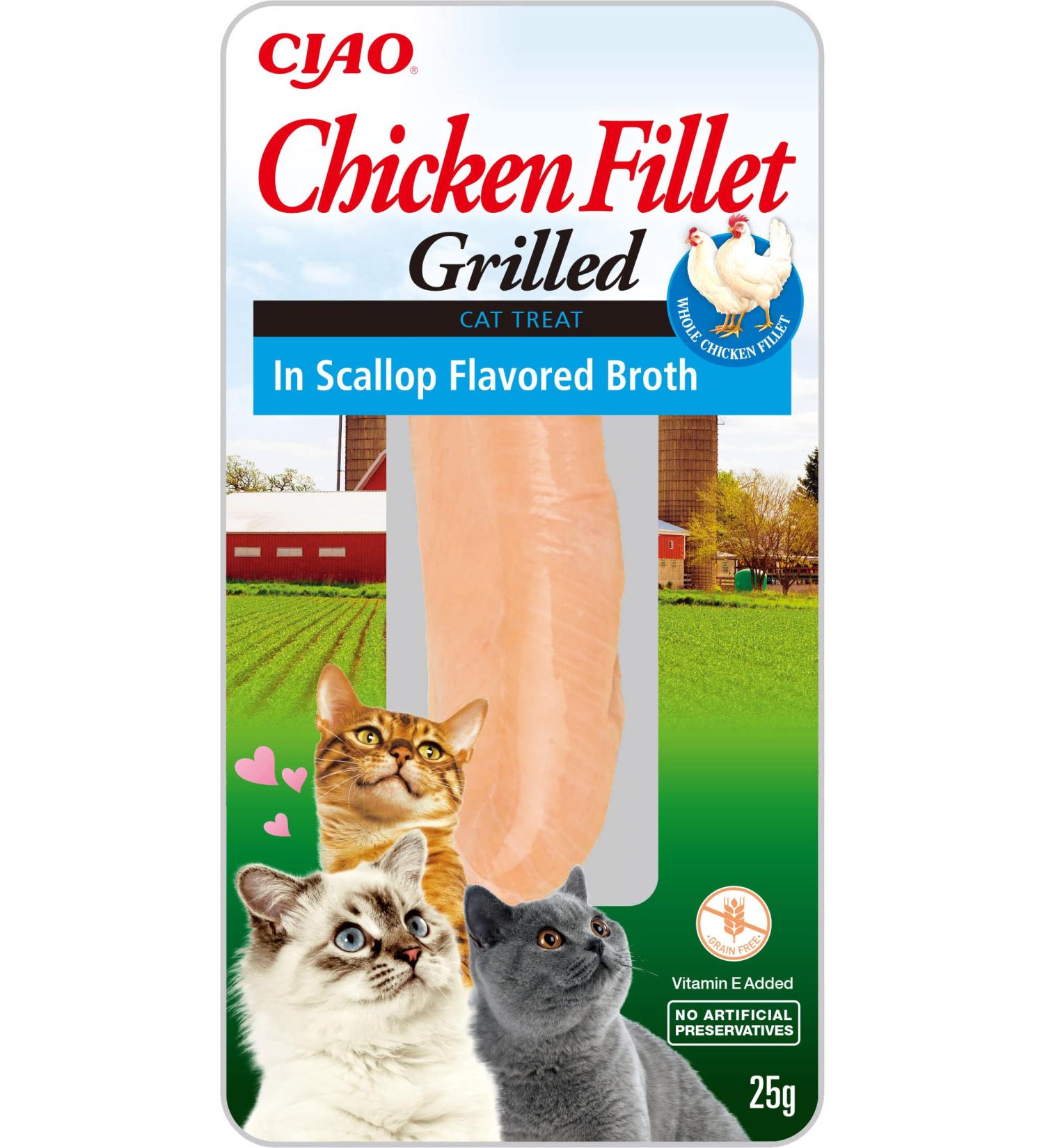 Ciao Grilled Chicken Fillet in Scallop Flavoured Broth by Inaba - 1 Pack (25g) / Cat Treat Delicious & Healthy Snack Food Topper Pill Assist Training Treat Natural Grain Free - Buy Online on SooperMarket.com