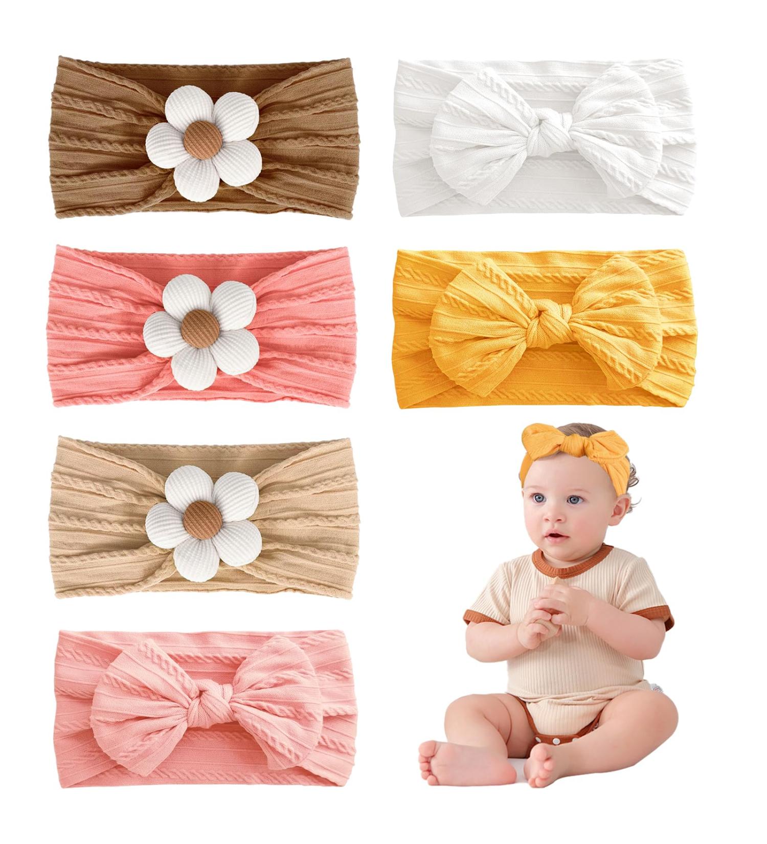 Uwiyo 6-Pack Baby Turban Headband Set | Soft Nylon Flower Loop Hairbands for Newborns & Toddlers - Buy Online on SooperMarket.com