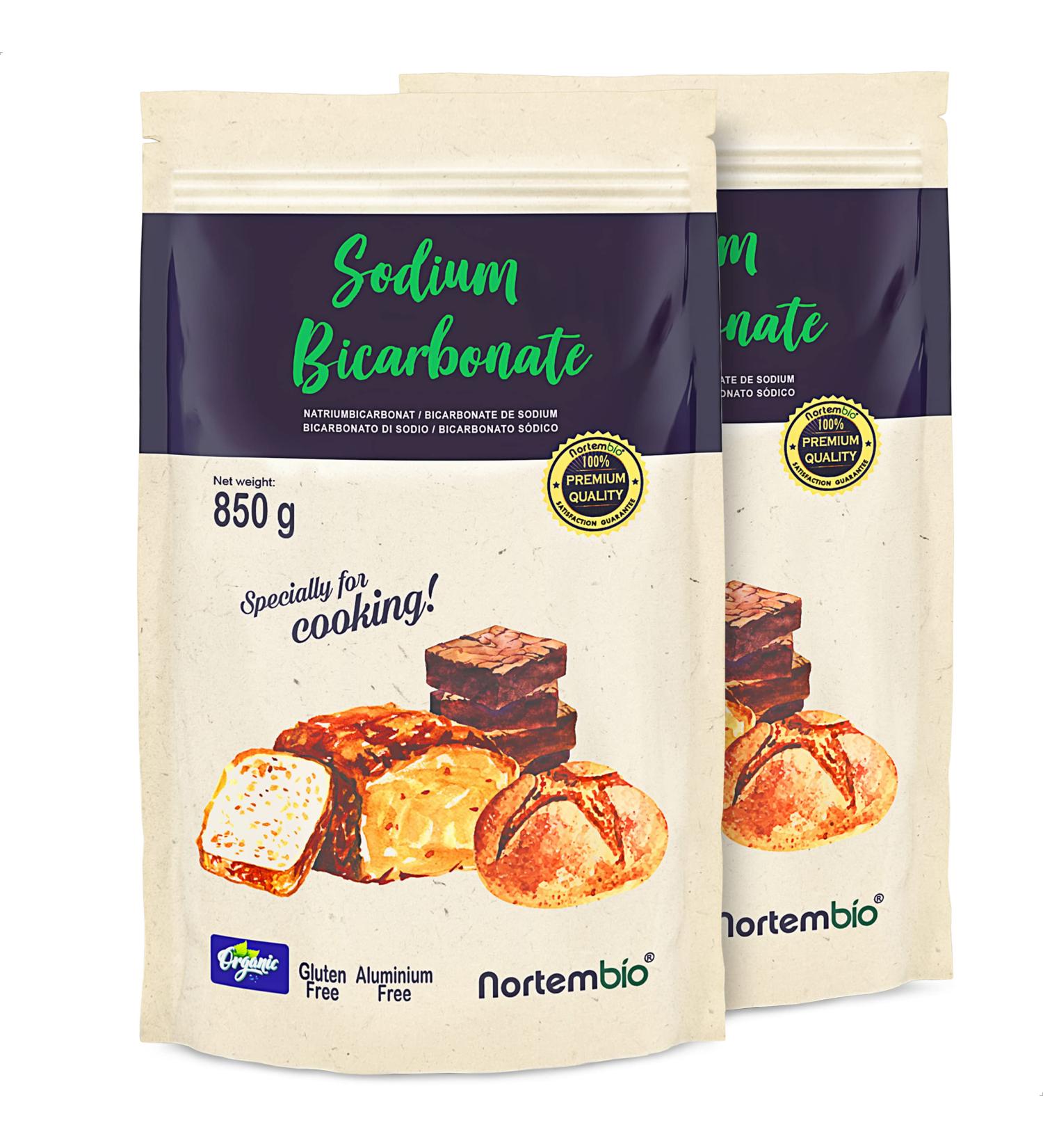 Nortembio Ecological Soda Powder 2x850g - Food-Quality Sodium Bicarbonate Aluminum-Free Baking Powder for Cooking & Natural Backsoda with E-Book - Buy Online on SooperMarket.com