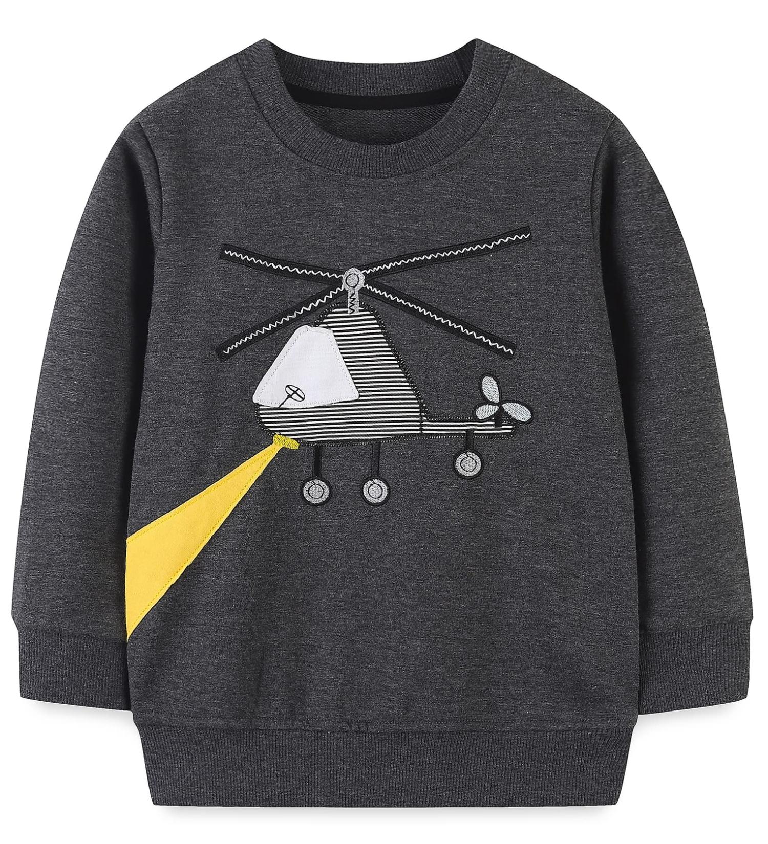 Boys Dinosaur Sweatshirt | Cotton Casual Top for Kids | Long Sleeve Pullover T-shirt | Toddler Girls Shirts | Baby Clothes 1-8 Years | 6-7 Years | Helicopter Design - Buy Online on SooperMarket.com