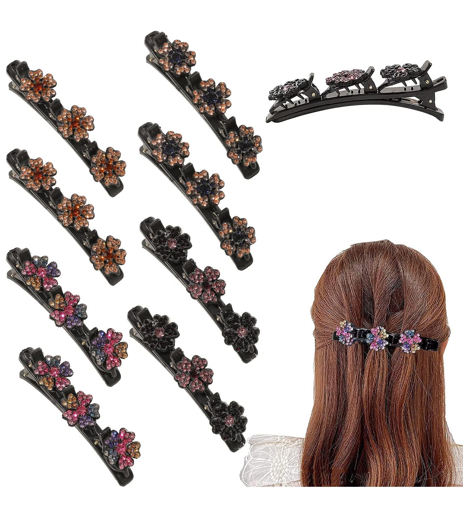 8PCS Sparkling Crystal Stone Braided Hair Clips Set for Women - Rhinestones Hairpin Duckbill Clip with Small Clips - Ideal Hair Accessories for Girls and Women - Buy Online on SooperMarket.com