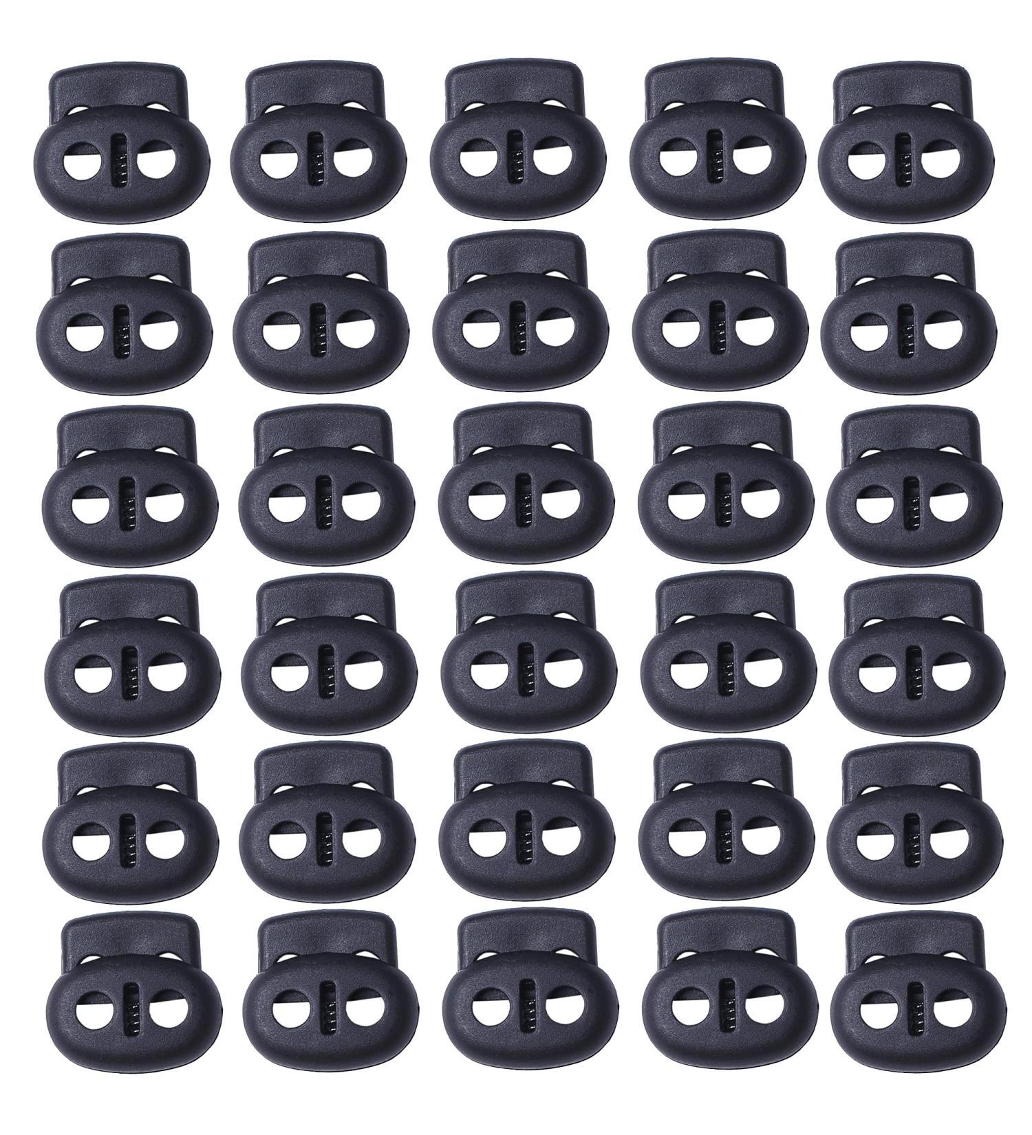 J.CARP 30Pcs Black Plastic Cord Locks End Spring Toggle Stopper - Double Hole Elastic Adjuster for Drawstrings, Bags, Clothing, Paracord - Black - Buy Online on SooperMarket.com