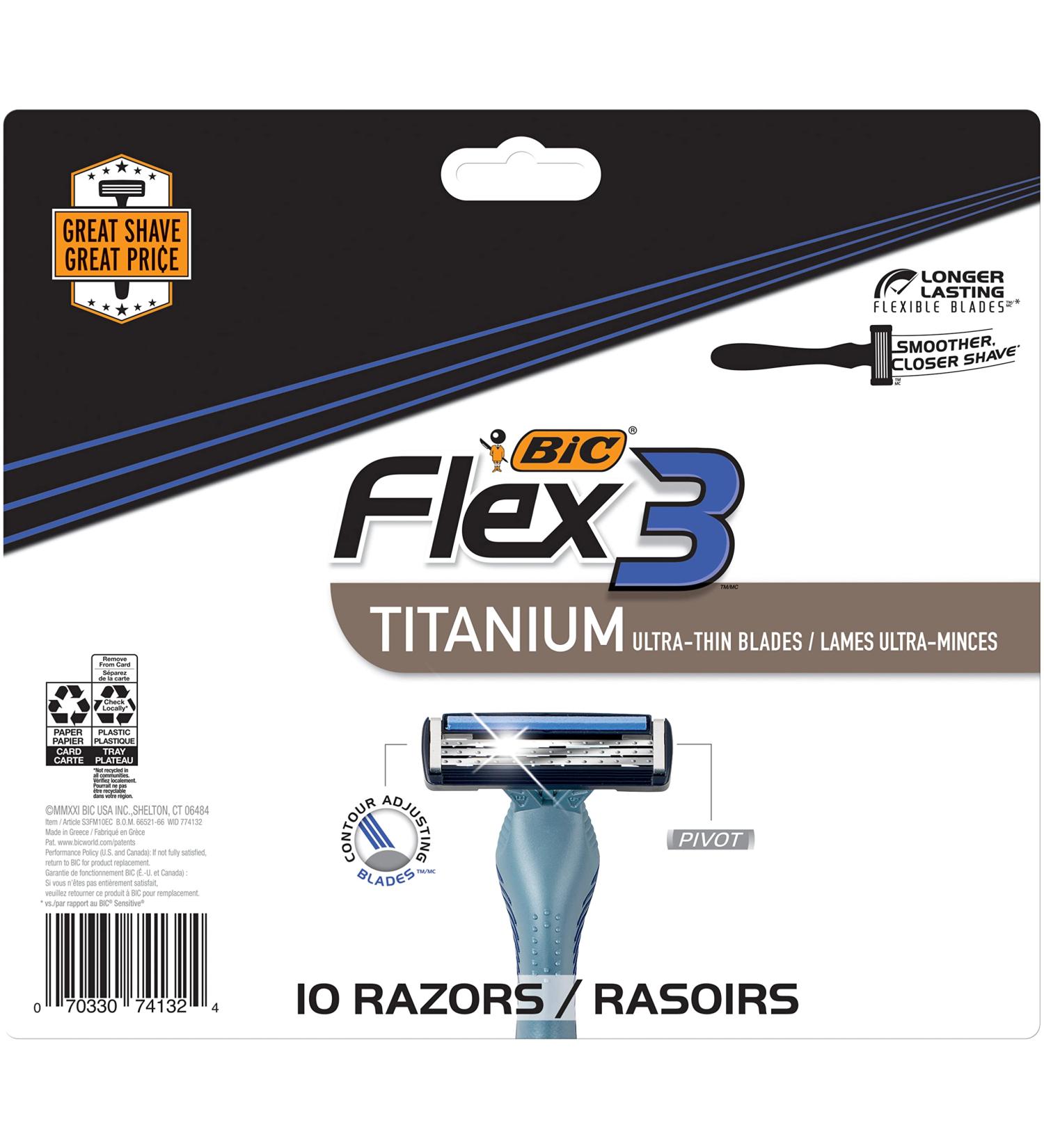BIC Flex 3 Titanium Men's Disposable Razors - 10 Piece Set for Smooth, Ultra-Close Shave - Buy Online on SooperMarket.com