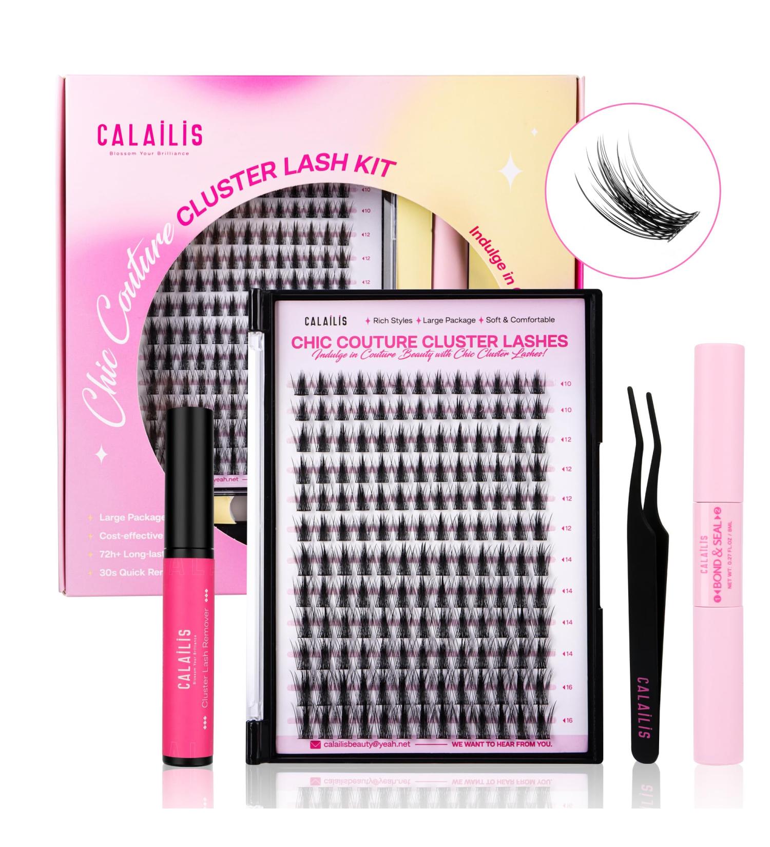 Calailis DIY Eyelash Extensions Set 156 D Curl Individual Lashes Adhesives Remover & Applicator Kit (DD509) | International Shipping - Buy Online on SooperMarket.com