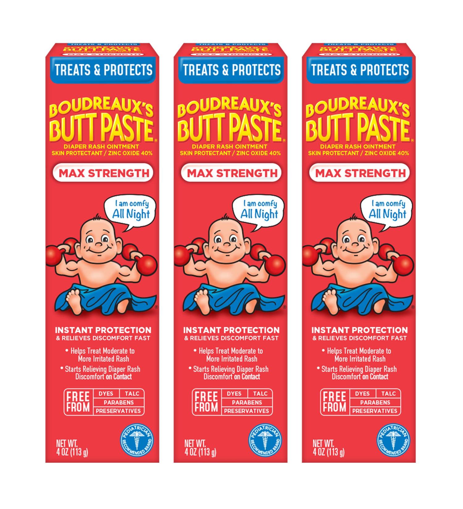 Boudreaux's Butt Paste Maximum Strength Diaper Rash Ointment 4 oz - 3 Pack - Buy Online on SooperMarket.com