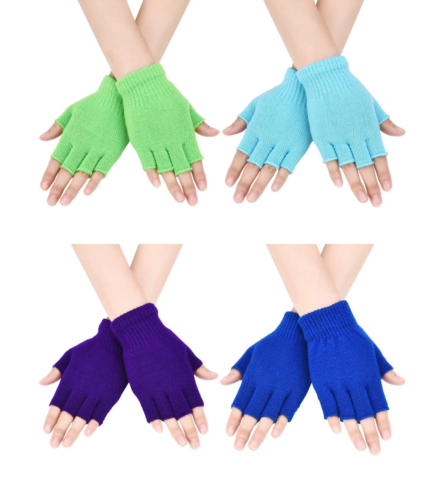 Bememo 4 Pairs Fingerless Gloves - Half Finger Mittens for Kids - Knitted Winter Typing Gloves - Solid Color Set 2 - Ideal for Boys & Girls - International Shipping Available - Buy Online on SooperMarket.com
