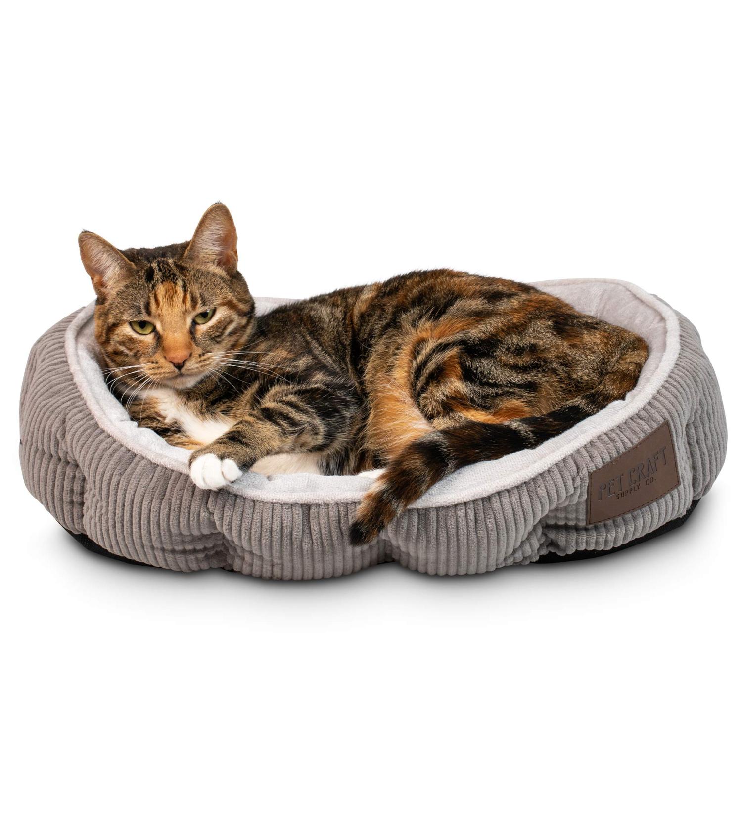 Pet Craft Supply Self-Warming Cat Bed for Indoor Cats - Machine Washable, Ultra Soft, Refillable Catnip Pouch - Grey - Buy Online on SooperMarket.com
