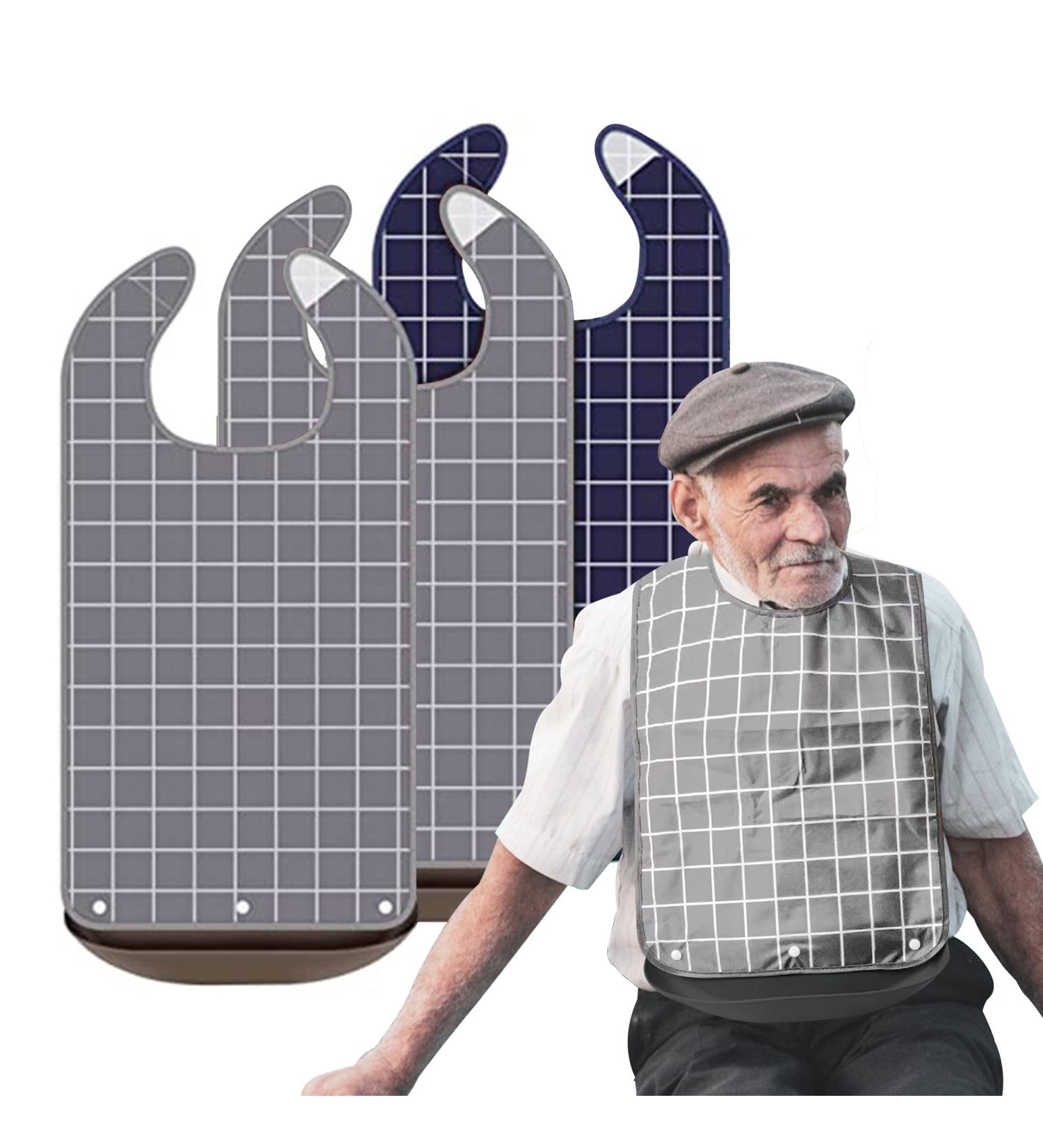 Adult Bib 3 Pcs Adult Bibs for Seniors Reusable Clothing Protector with Crumb Catcher for Eating Washable Waterproof Large Feeding Adult Bibs for Men Women Elderly Senior - Buy Online on SooperMarket.com