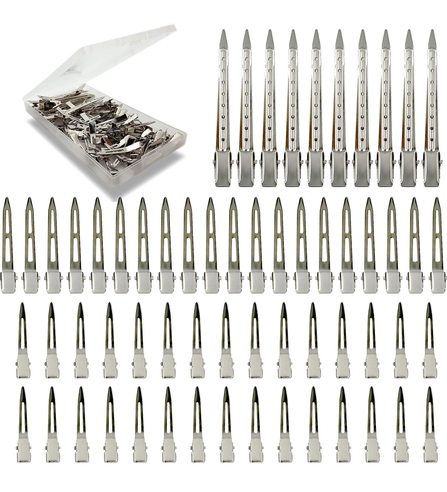 60Pcs Silver Metal Duck Bill Hair Clips for Women - Styling Sectioning, Pin Curl, Alligator Roller Clip Set with Case - Buy Online on SooperMarket.com