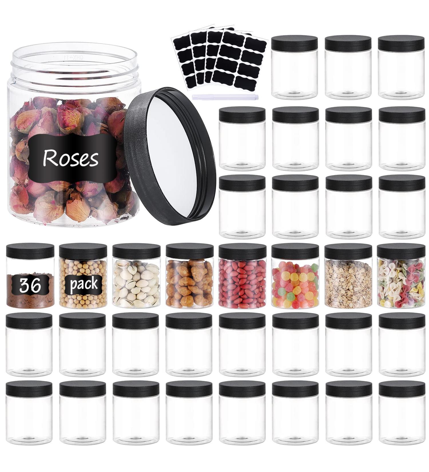 36PCS 8OZ Plastic Jars with Screw On Lids - Refillable Round Containers for Cosmetics, Food, and Slime (Clear & Black) - Buy Online on SooperMarket.com