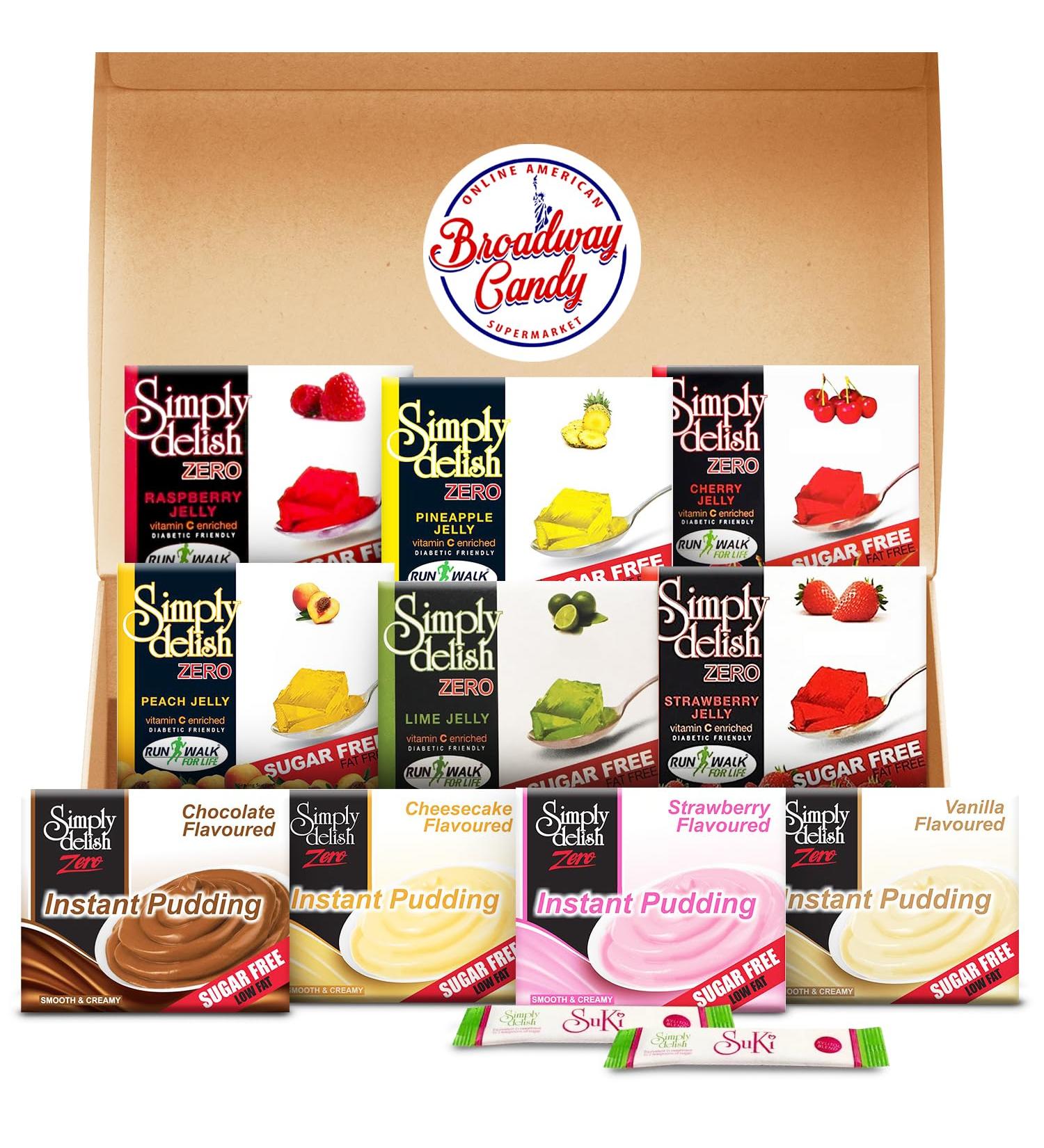 Simply Delish Sugar Free Jelly & Pudding Variety - | 10 Pack by Broadway Candy | Fat-Free No Preservatives | Suitable for Diabetics