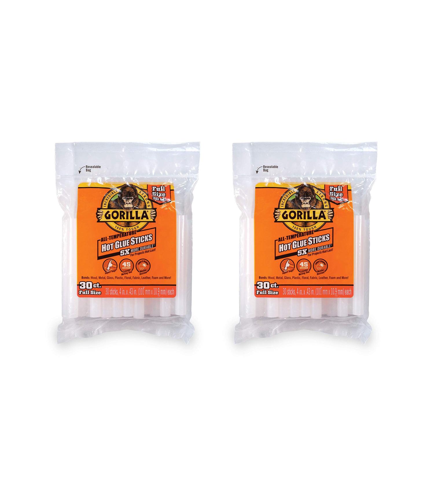 Gorilla Hot Glue Sticks  Full Size  4" Long x .43" Diameter  30 Count  Clear  (Pack of 2) - Buy Online on SooperMarket.com