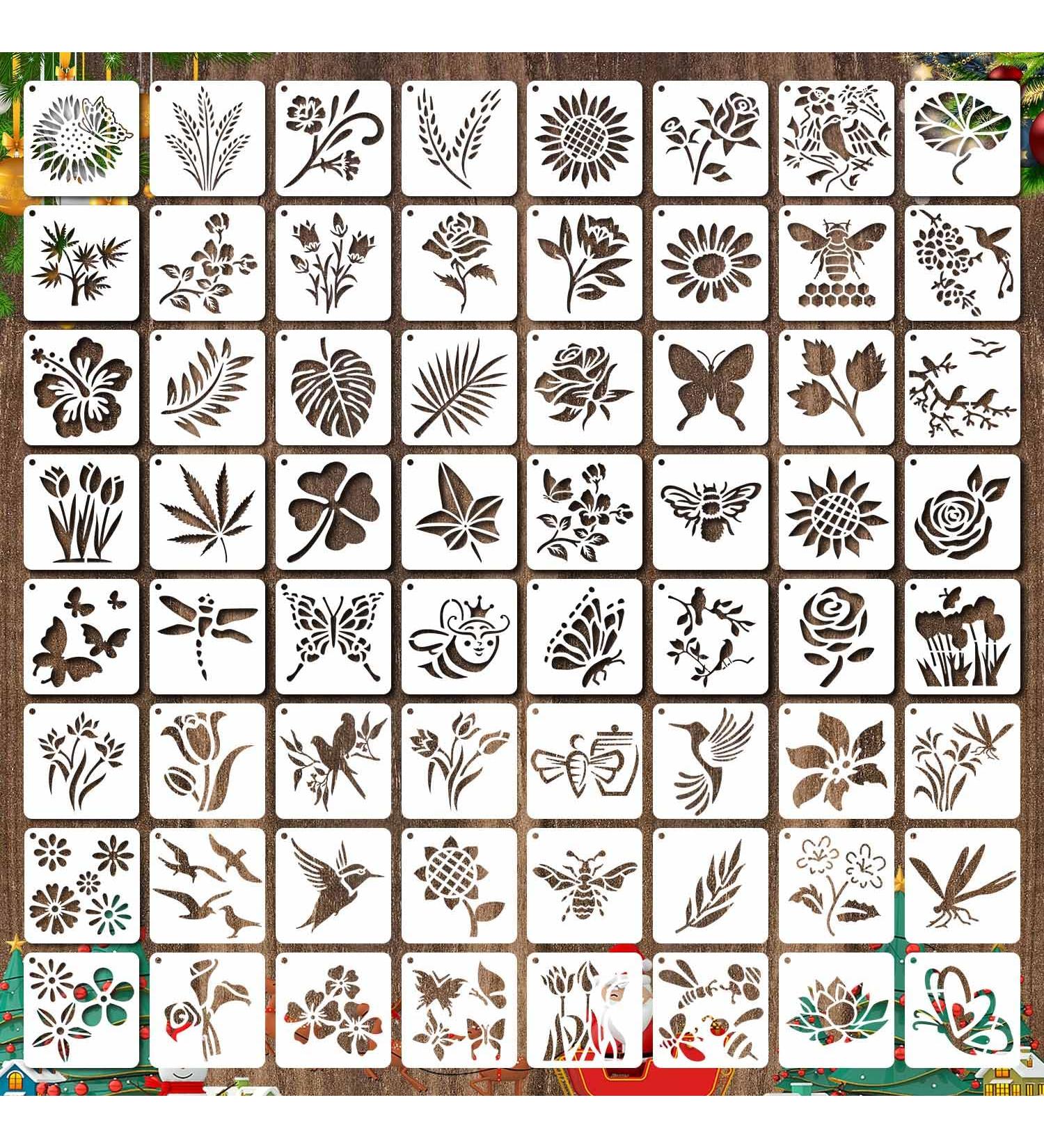 64 Piece Reusable Flower Plant Stencils for Painting on Various Surfaces - DIY Art and Craft Templates for Wood, Walls, Fabric, and More - Buy Online on SooperMarket.com